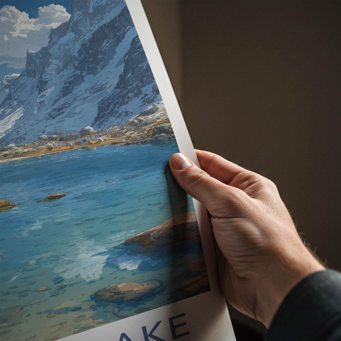 Tsomgo Lake Poster - India Travel Art - Sikkim Lake Mountain Yaks Home Decor