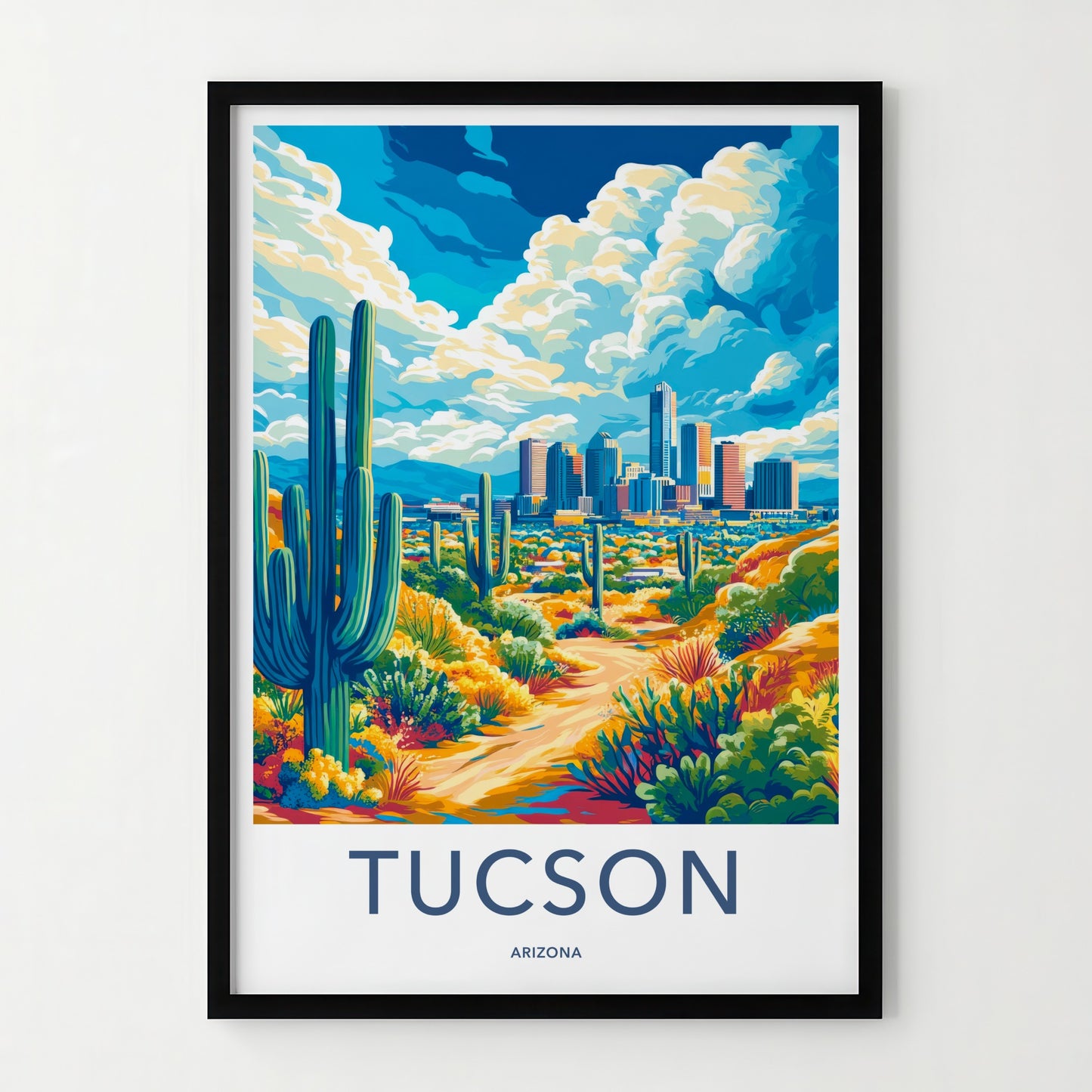 Tucson Poster - Arizona Travel Art - Desert Skyline View Wall Decor