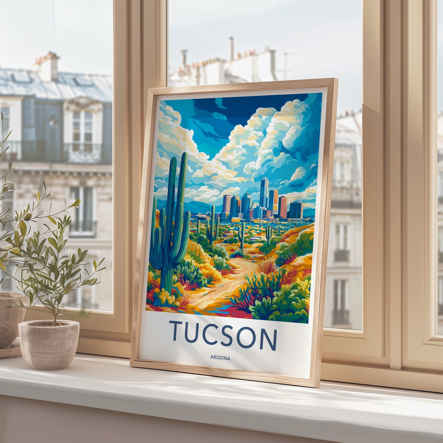 Tucson Poster - Arizona Travel Art - Desert Skyline View Wall Decor