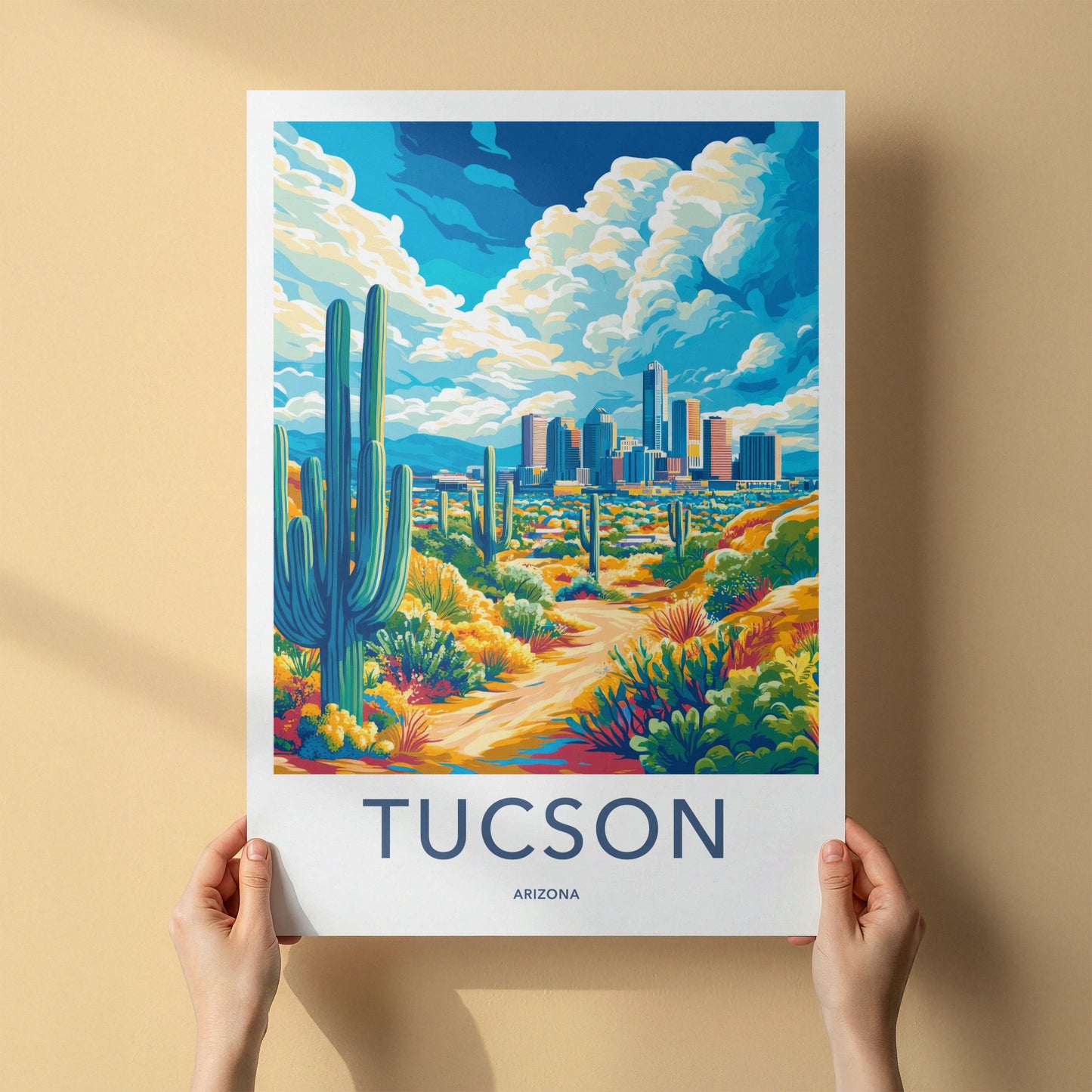 Tucson Poster - Arizona Travel Art - Desert Skyline View Wall Decor