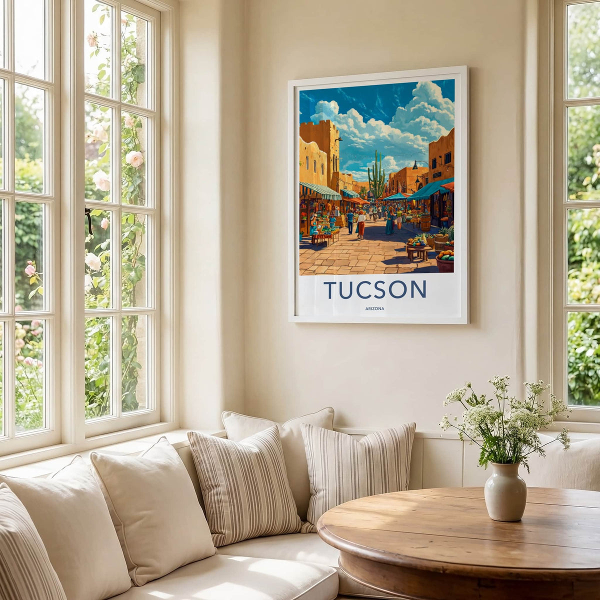 Tucson Poster - Arizona Travel Art - Market Street Saguaro Home Decor