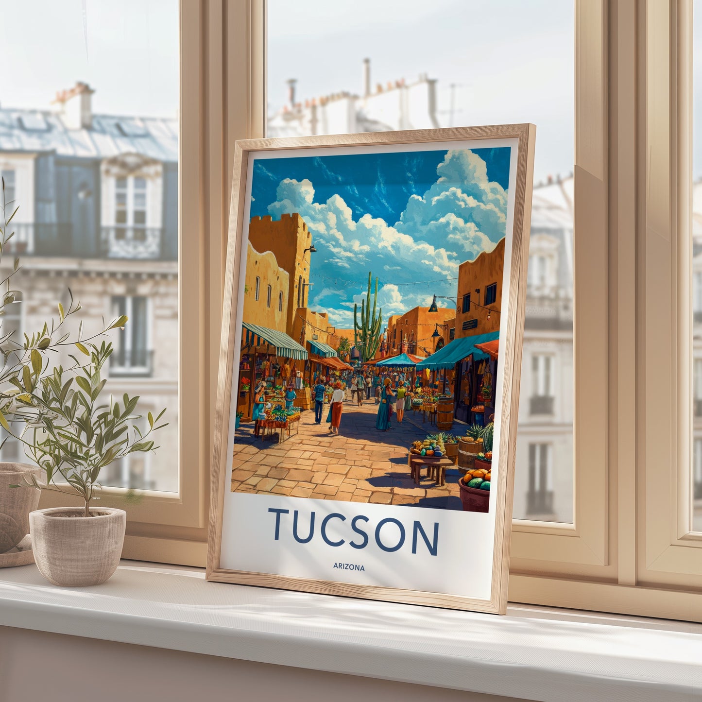 Tucson Poster - Arizona Travel Art - Market Street Saguaro Home Decor