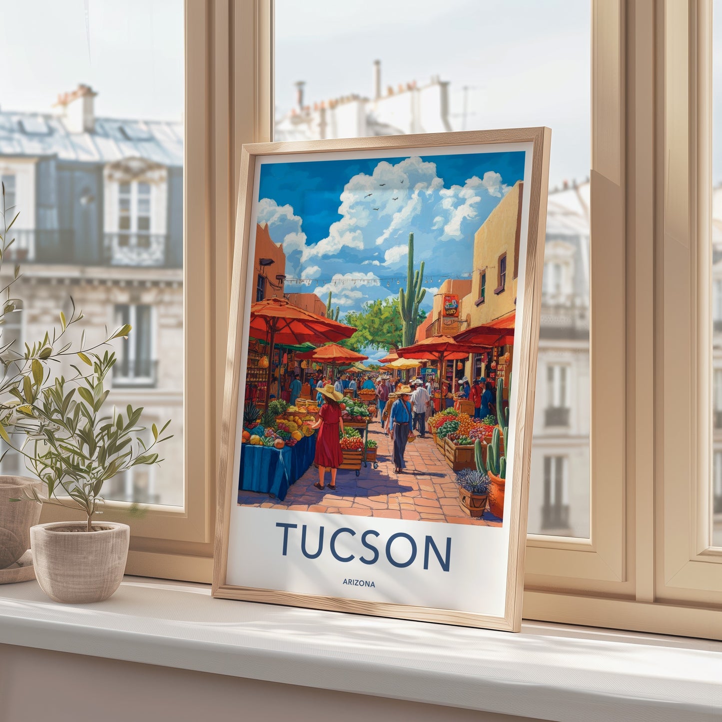 Tucson Poster - Arizona Travel Art - Vibrant Market Scene Home Decor