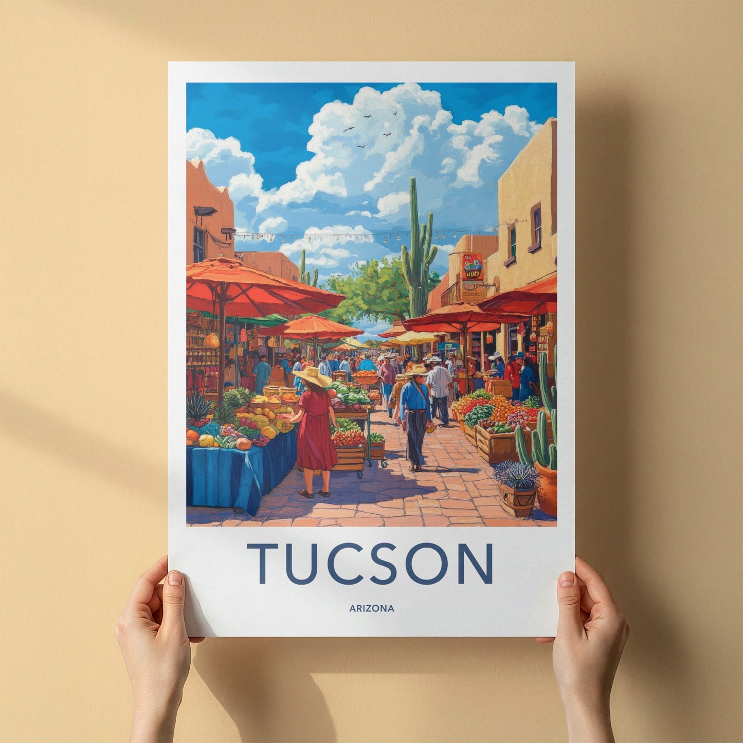 Tucson Poster - Arizona Travel Art - Vibrant Market Scene Home Decor