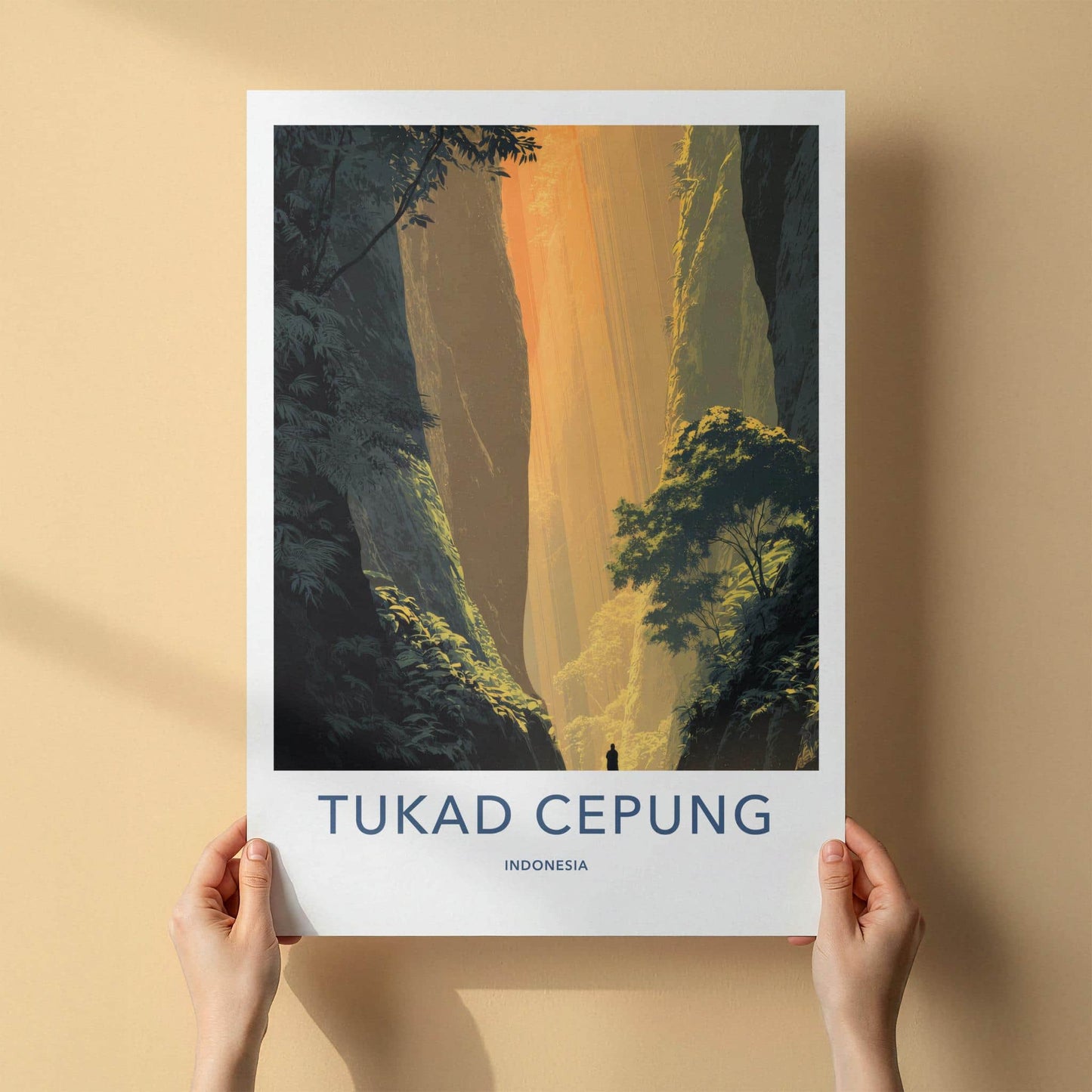 Tukad Cepung Poster - Indonesia Travel Art - Sunlit Canyon Rays Wall Decor