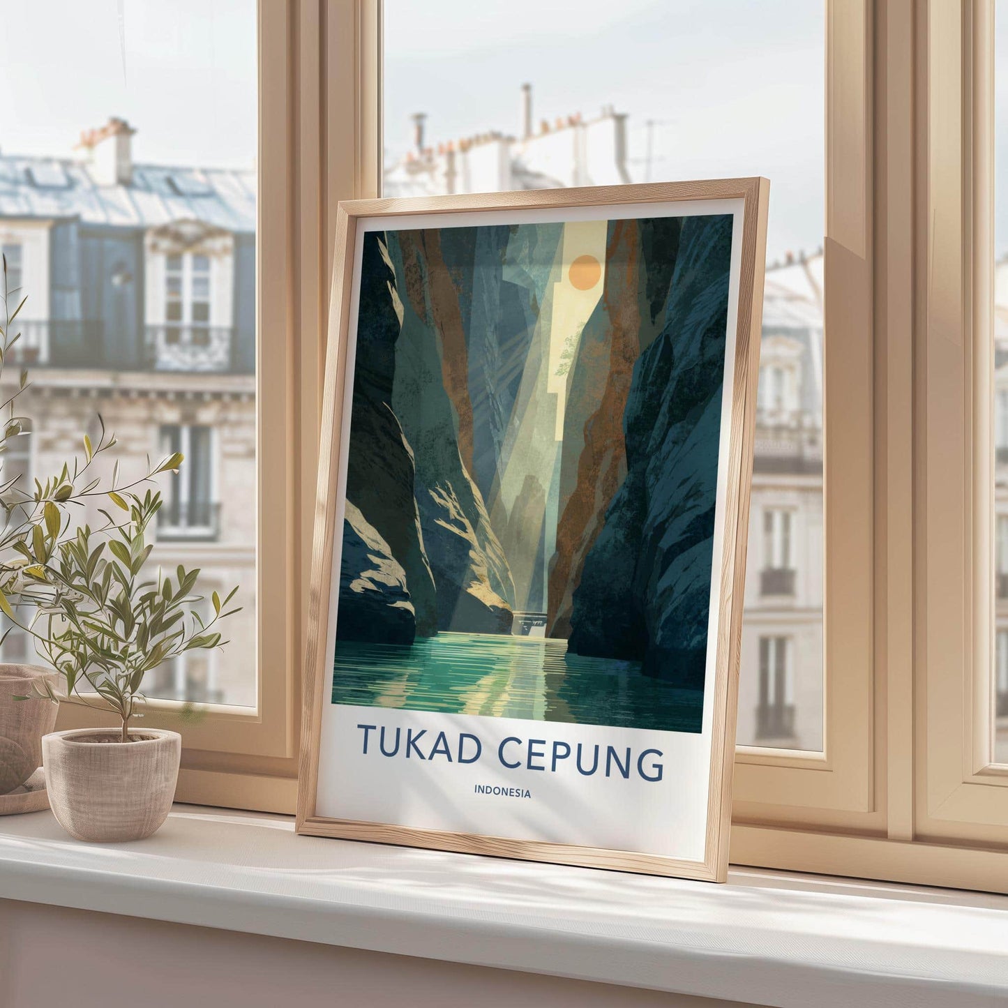 Tukad Cepung Poster - Indonesia Travel Art - Sunlit Canyon River Home Decor
