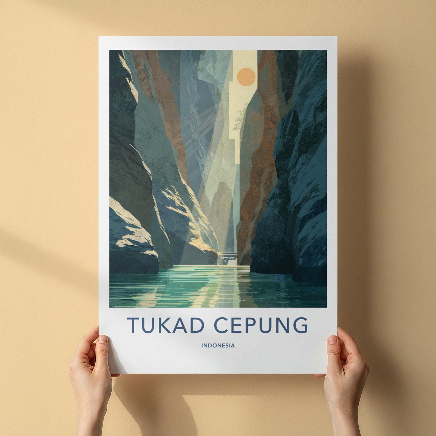 Tukad Cepung Poster - Indonesia Travel Art - Sunlit Canyon River Home Decor