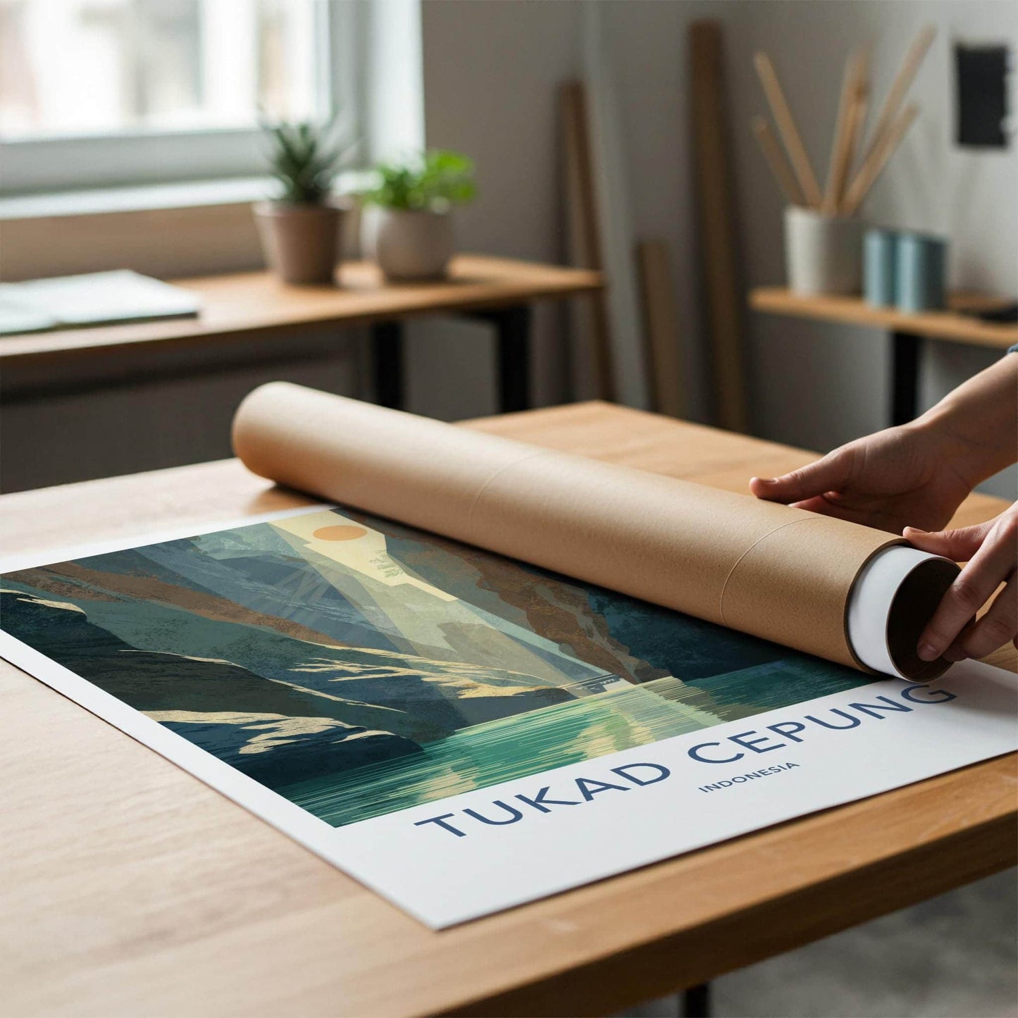 Tukad Cepung Poster - Indonesia Travel Art - Sunlit Canyon River Home Decor