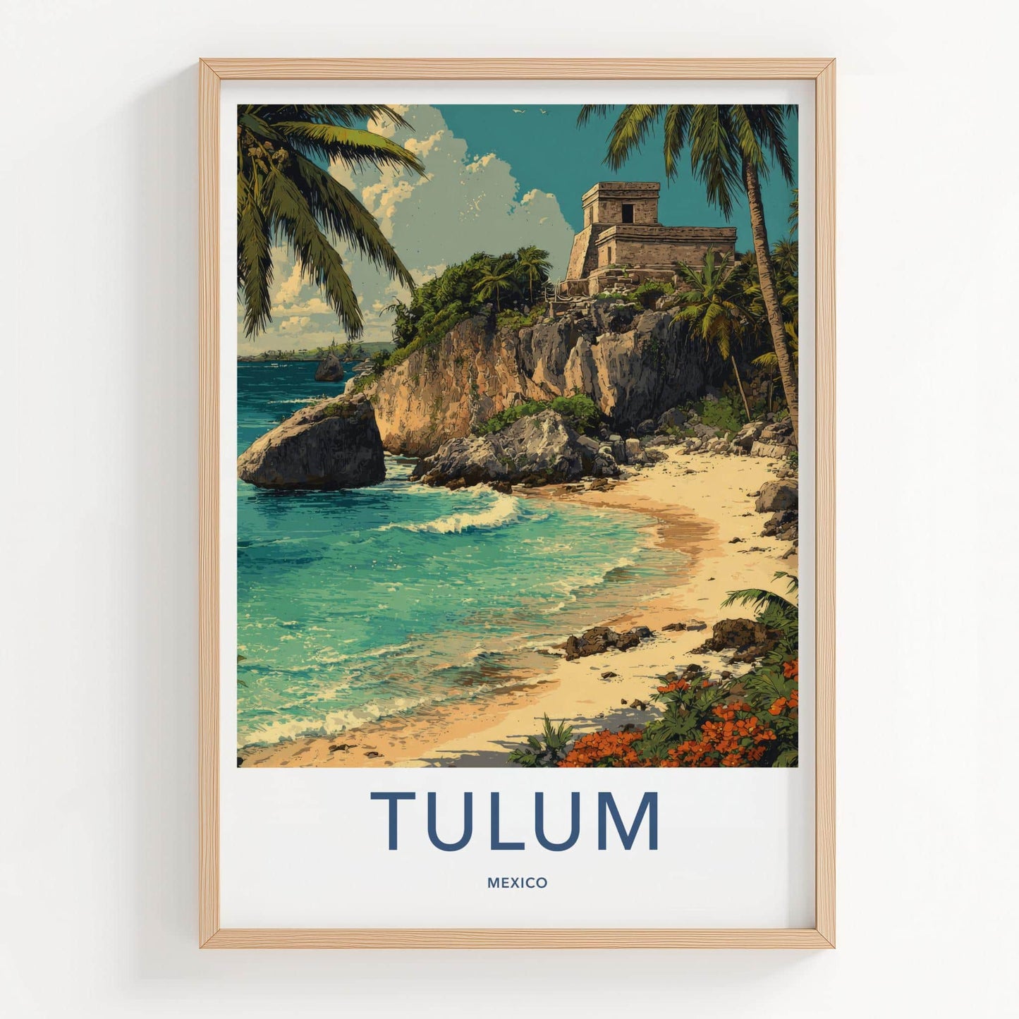 Tulum Poster - Mexico Travel Art - Ancient Cliff Beach Home Decor
