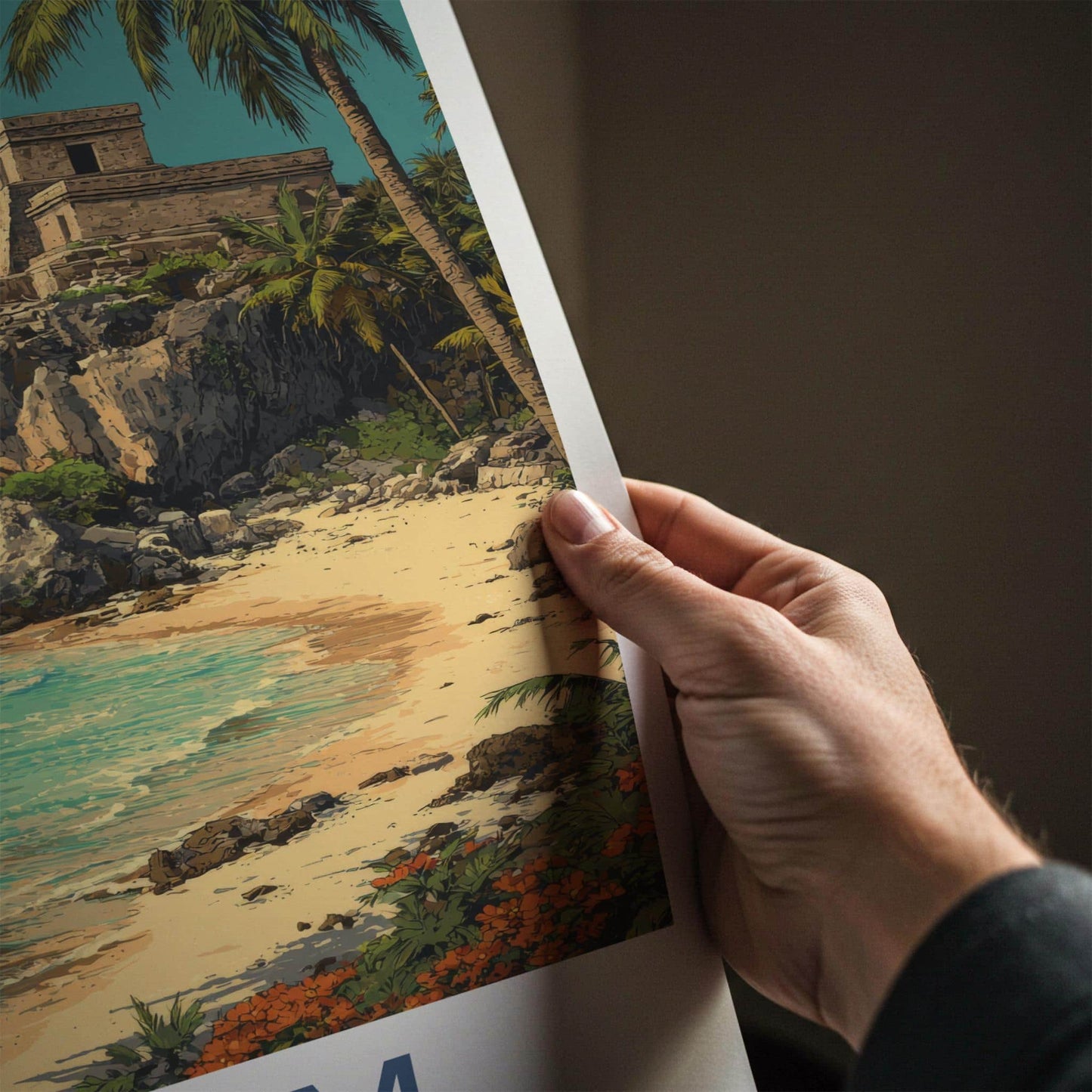 Tulum Poster - Mexico Travel Art - Ancient Cliff Beach Home Decor