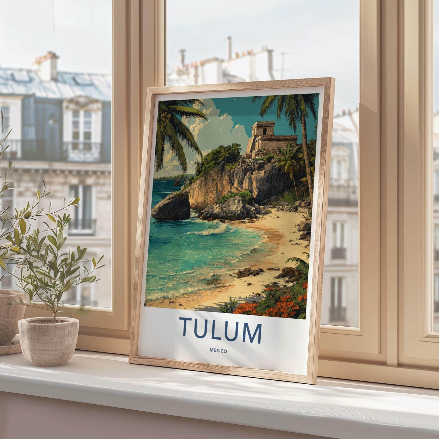 Tulum Poster - Mexico Travel Art - Ancient Cliff Beach Home Decor