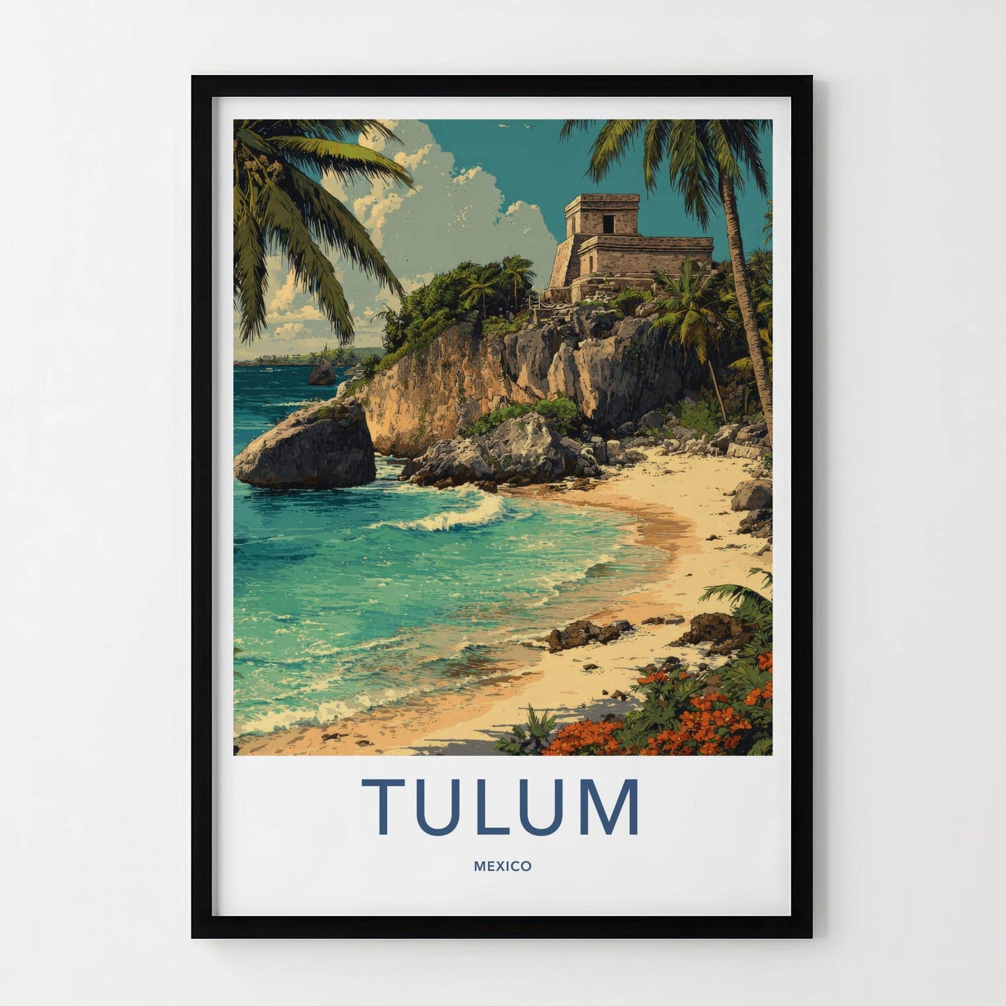 Tulum Poster - Mexico Travel Art - Ancient Cliff Beach Home Decor