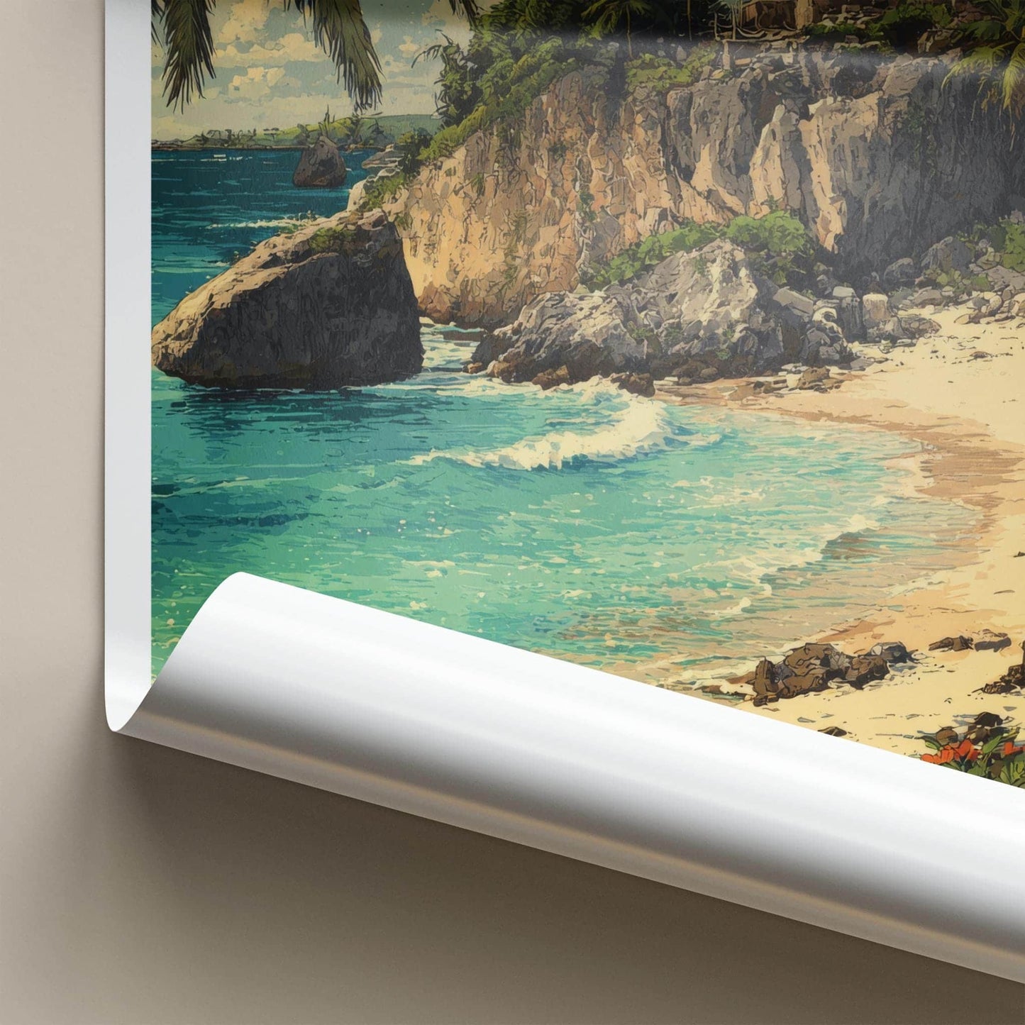Tulum Poster - Mexico Travel Art - Ancient Cliff Beach Home Decor
