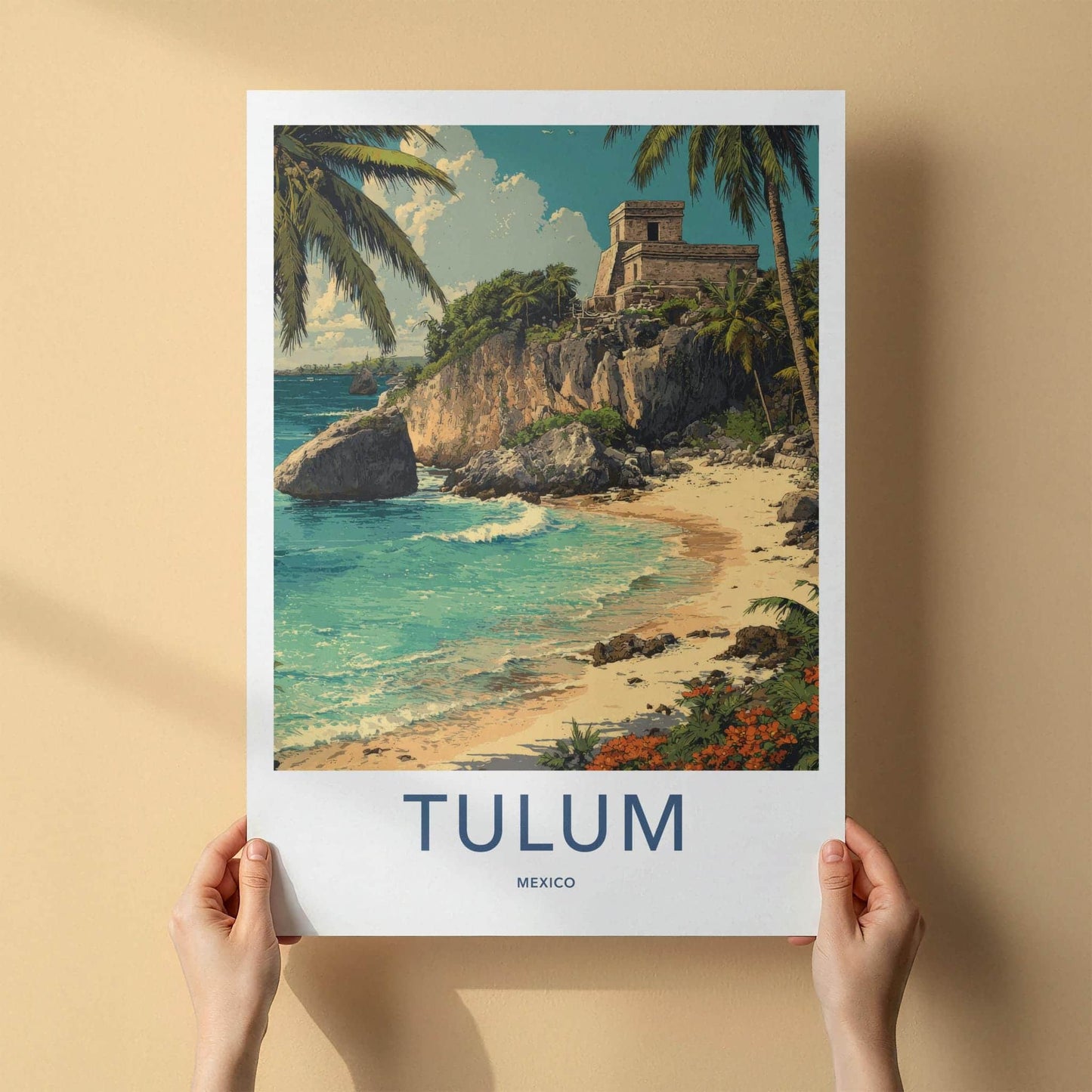 Tulum Poster - Mexico Travel Art - Ancient Cliff Beach Home Decor