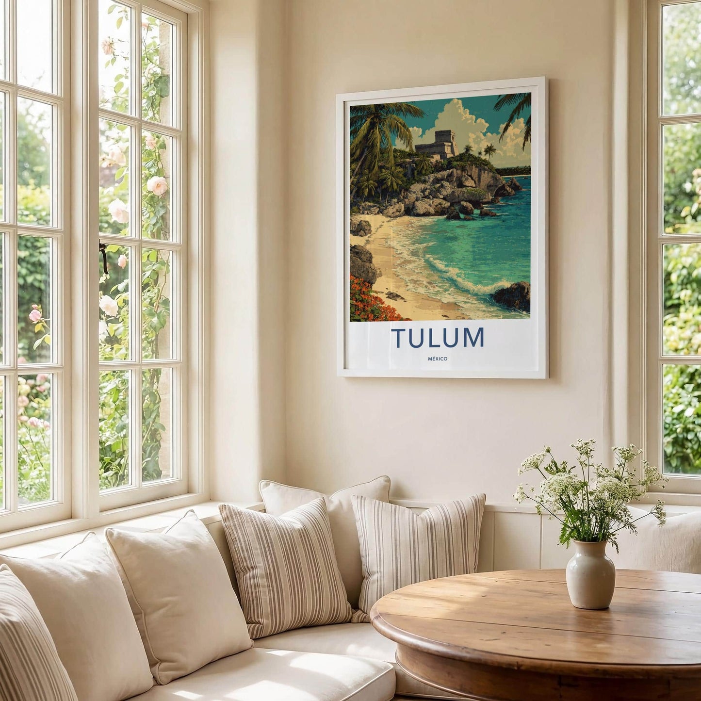 Tulum Poster - Mexico Travel Art - Cliffside Mayan Temple Home Decor