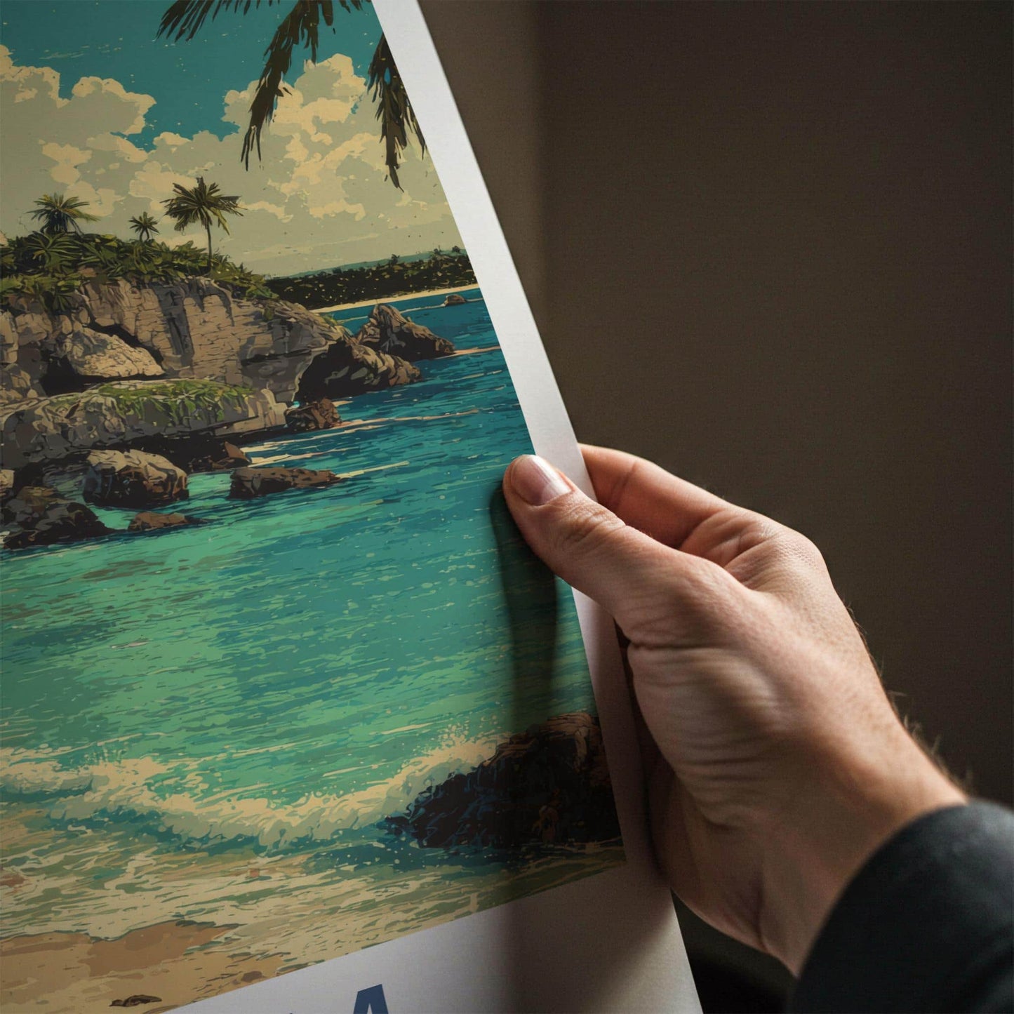 Tulum Poster - Mexico Travel Art - Cliffside Mayan Temple Home Decor