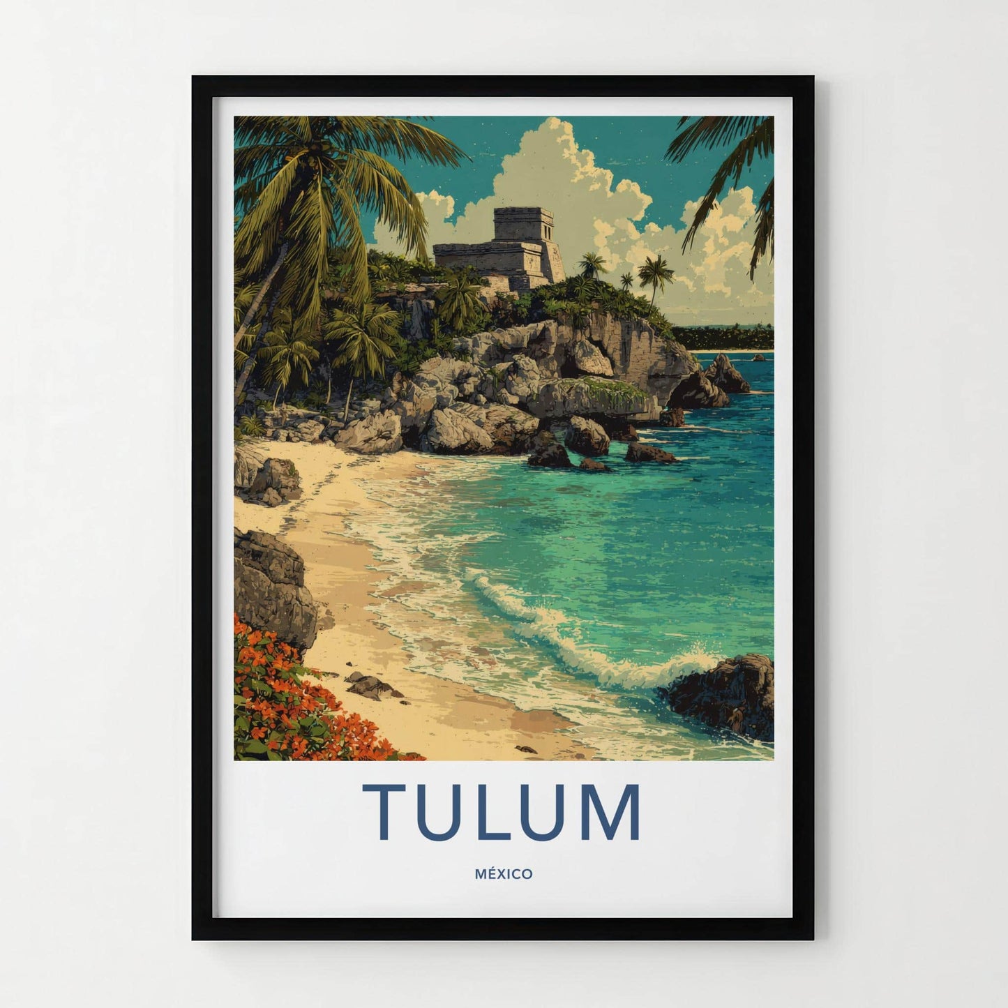 Tulum Poster - Mexico Travel Art - Cliffside Mayan Temple Home Decor