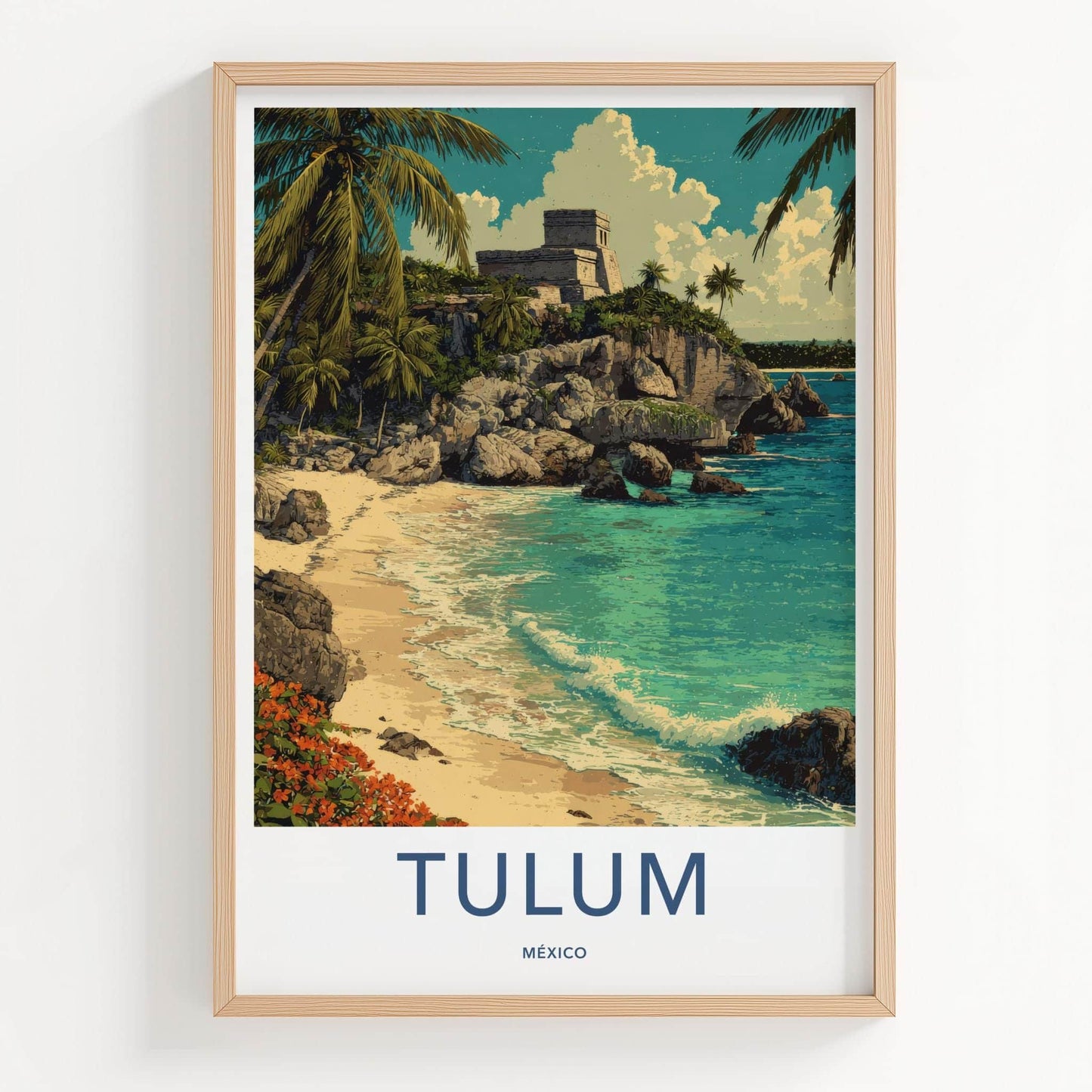 Tulum Poster - Mexico Travel Art - Cliffside Mayan Temple Home Decor