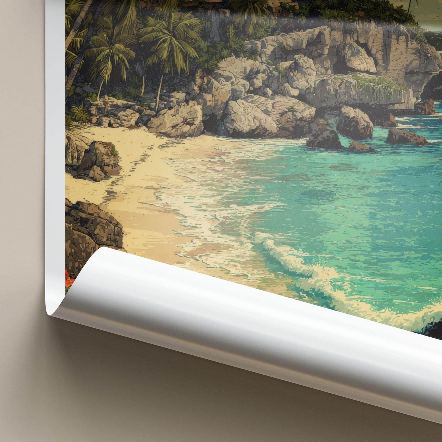 Tulum Poster - Mexico Travel Art - Cliffside Mayan Temple Home Decor