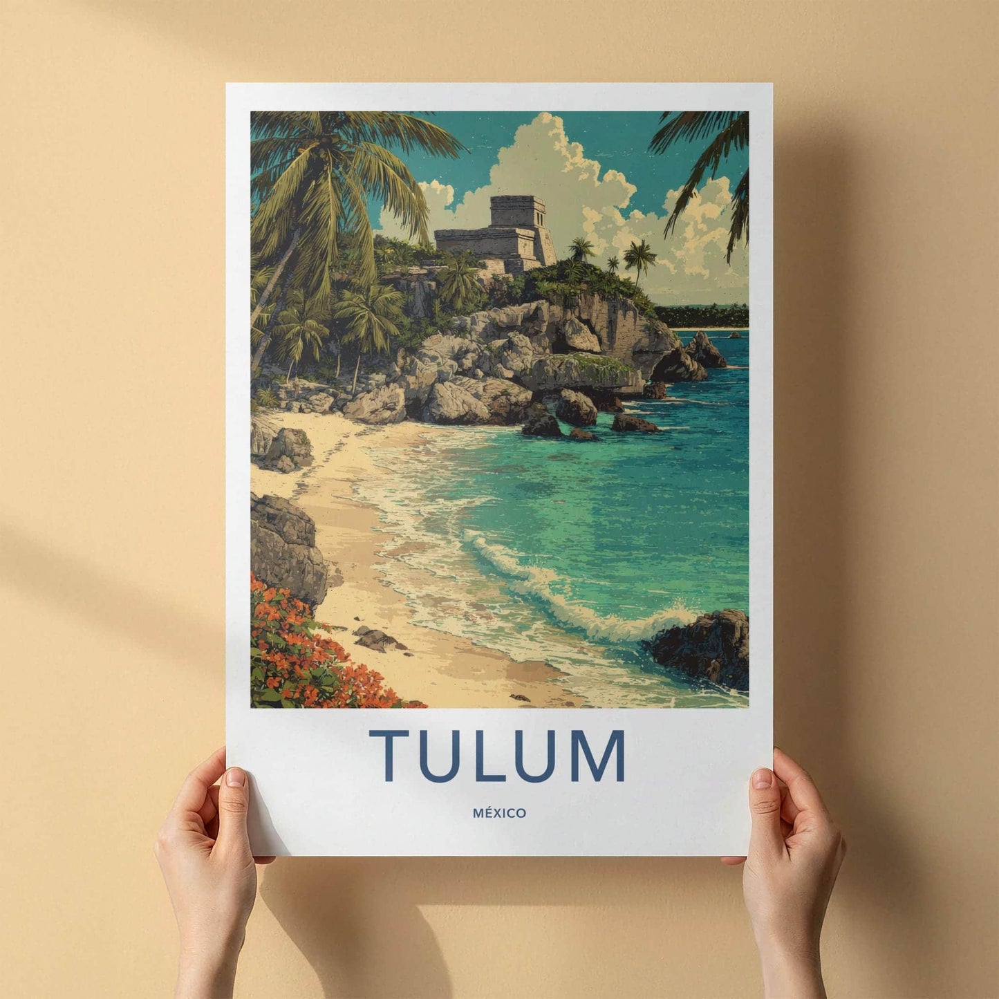 Tulum Poster - Mexico Travel Art - Cliffside Mayan Temple Home Decor