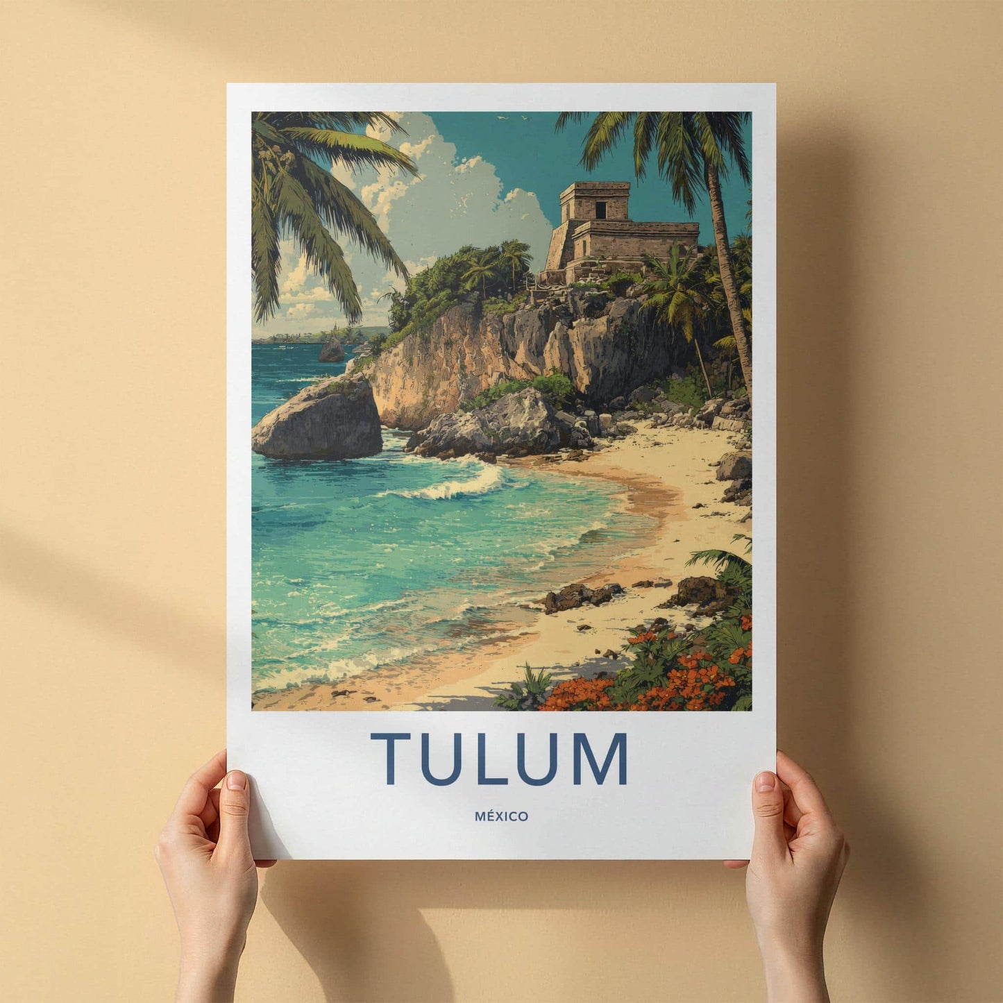 Tulum Poster - Mexico Travel Art - Coastal Cliff Temple Home Decor
