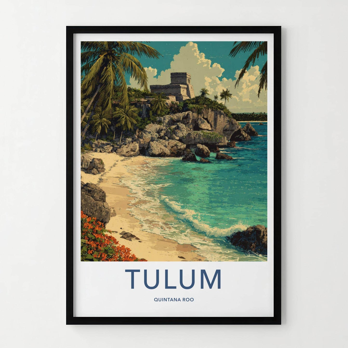 Tulum Poster - Mexico Travel Art - Mayan Cliff Beach Wall Decor