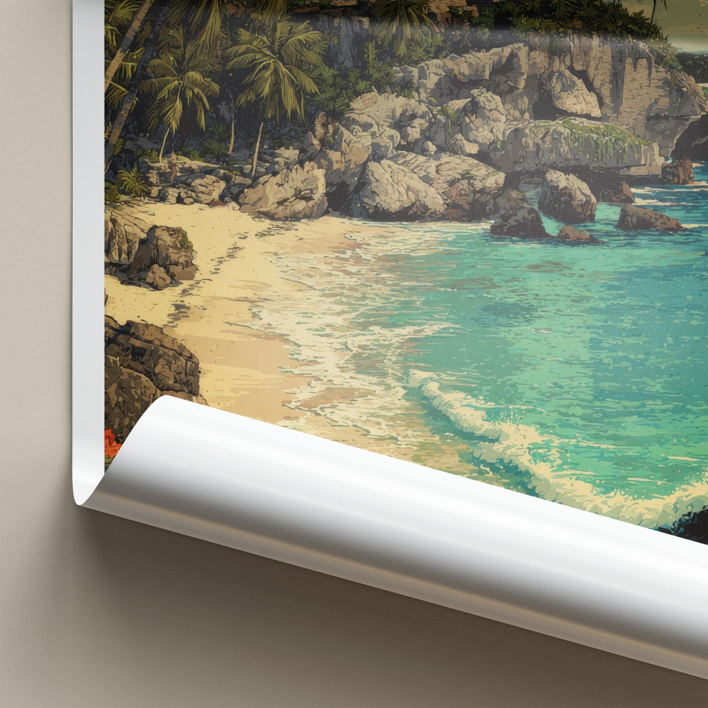 Tulum Poster - Mexico Travel Art - Mayan Cliff Beach Wall Decor