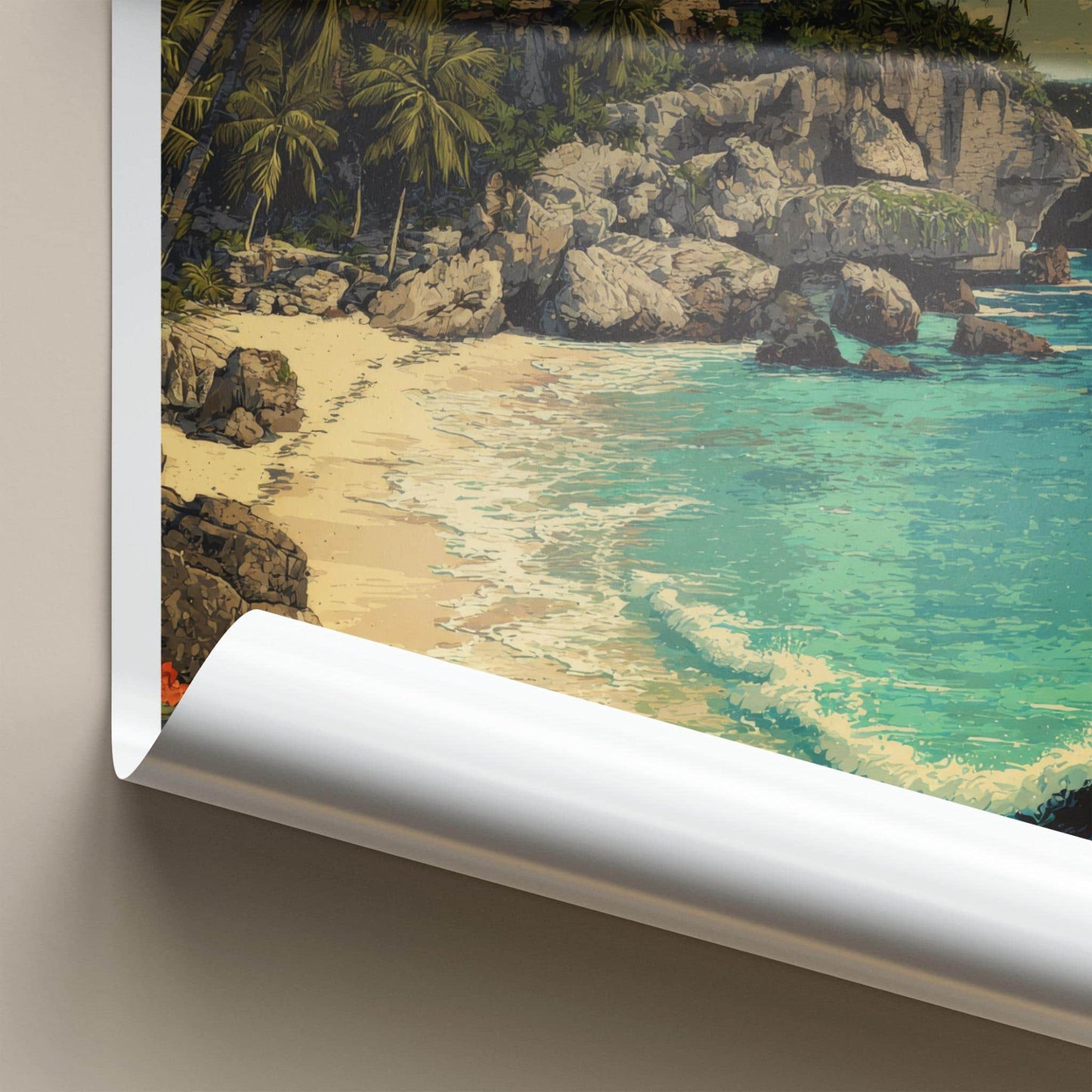 Tulum Poster - Mexico Travel Art - Mayan Cliff Beach Wall Decor