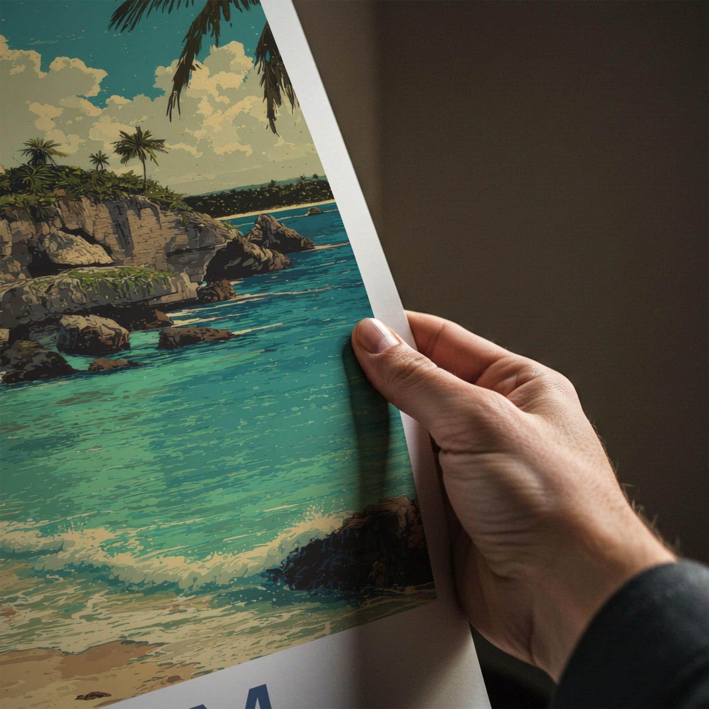 Tulum Poster - Mexico Travel Art - Mayan Cliff Beach Wall Decor