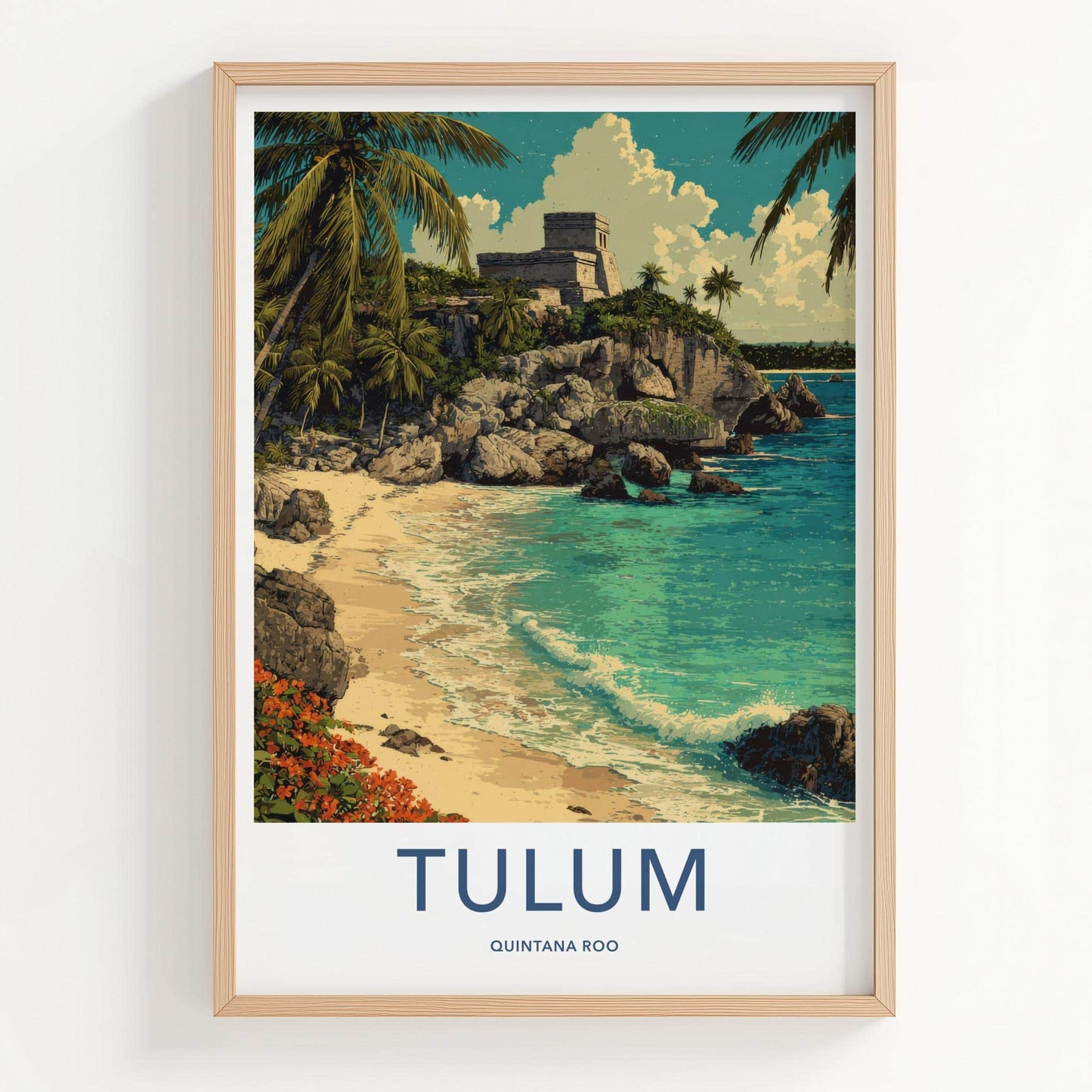 Tulum Poster - Mexico Travel Art - Mayan Cliff Beach Wall Decor