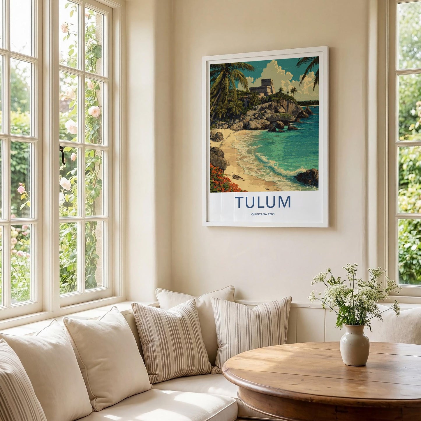 Tulum Poster - Mexico Travel Art - Mayan Cliff Beach Wall Decor