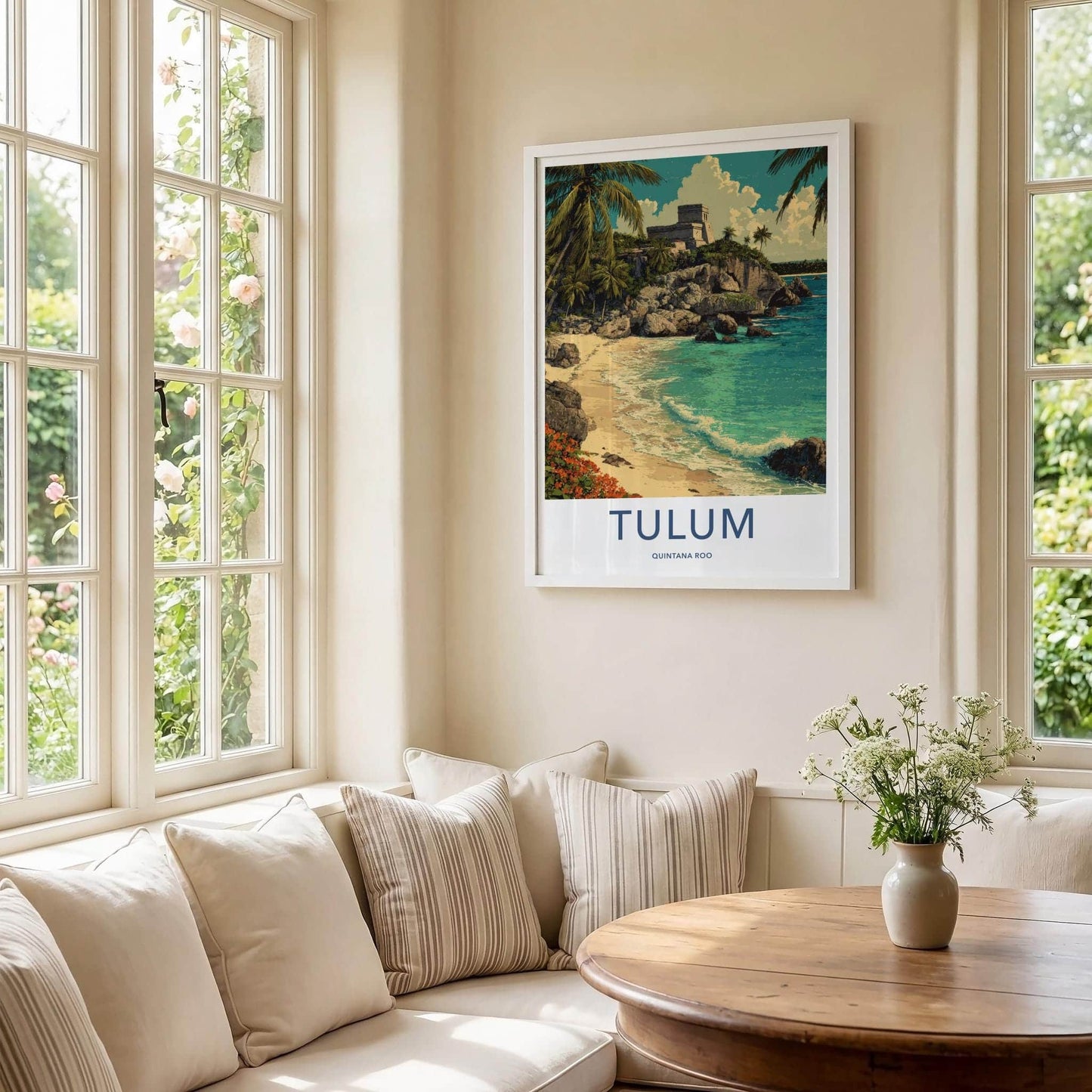 Tulum Poster - Mexico Travel Art - Mayan Cliff Beach Wall Decor