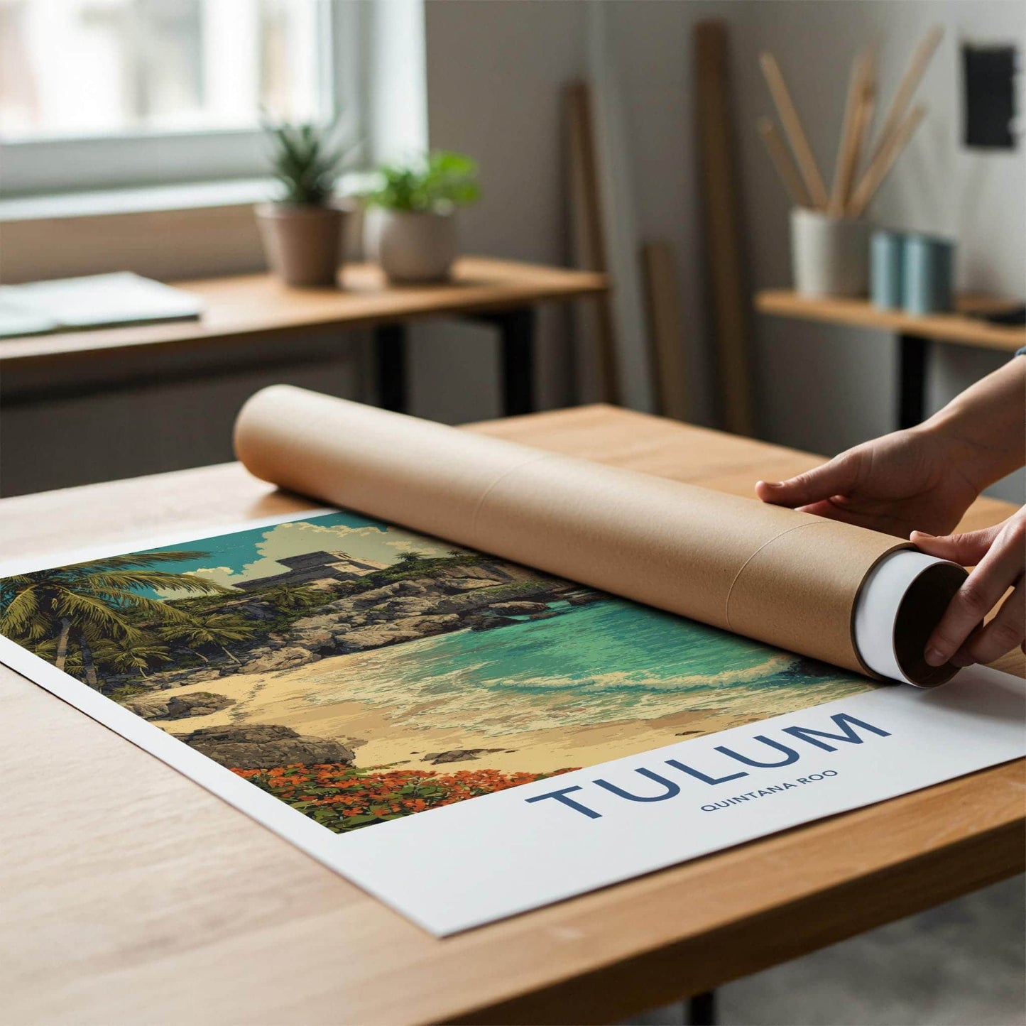 Tulum Poster - Mexico Travel Art - Mayan Cliff Beach Wall Decor