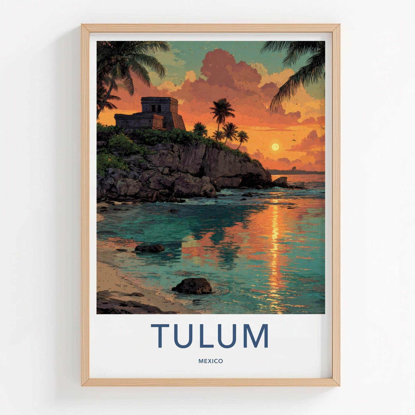 Tulum Poster - Mexico Travel Art - Tropical Cliff Sunset Home Decor