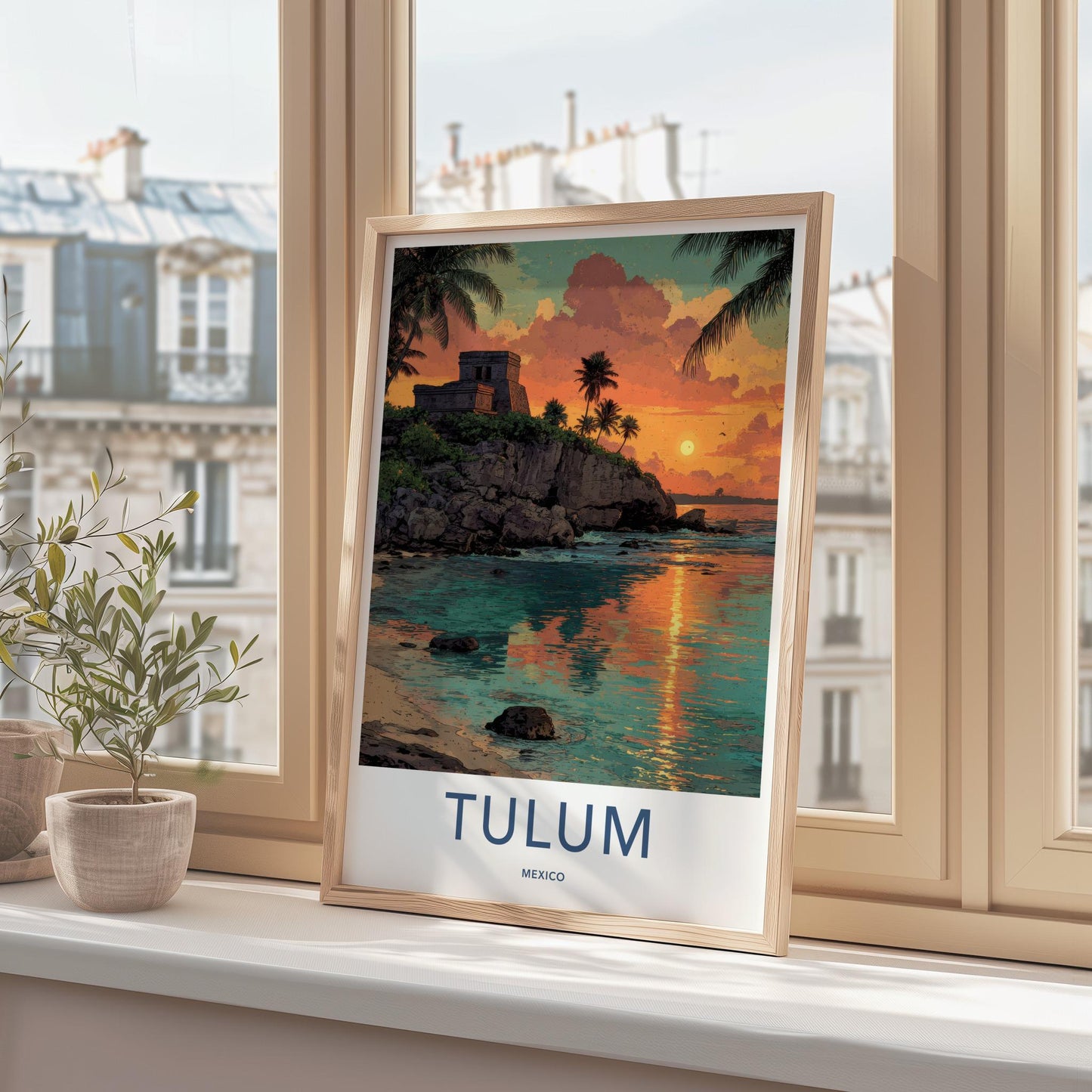 Tulum Poster - Mexico Travel Art - Tropical Cliff Sunset Home Decor