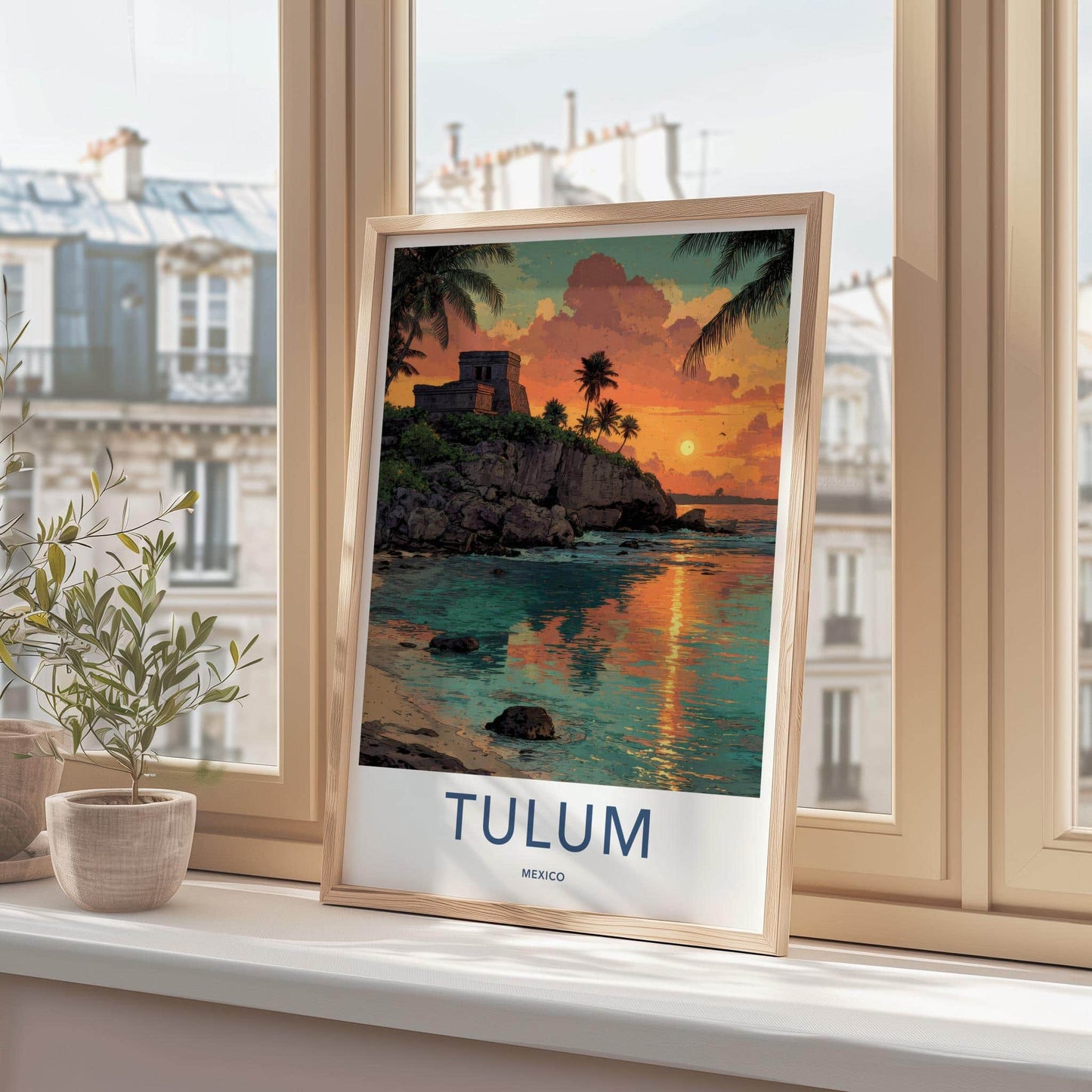 Tulum Poster - Mexico Travel Art - Tropical Cliff Sunset Home Decor