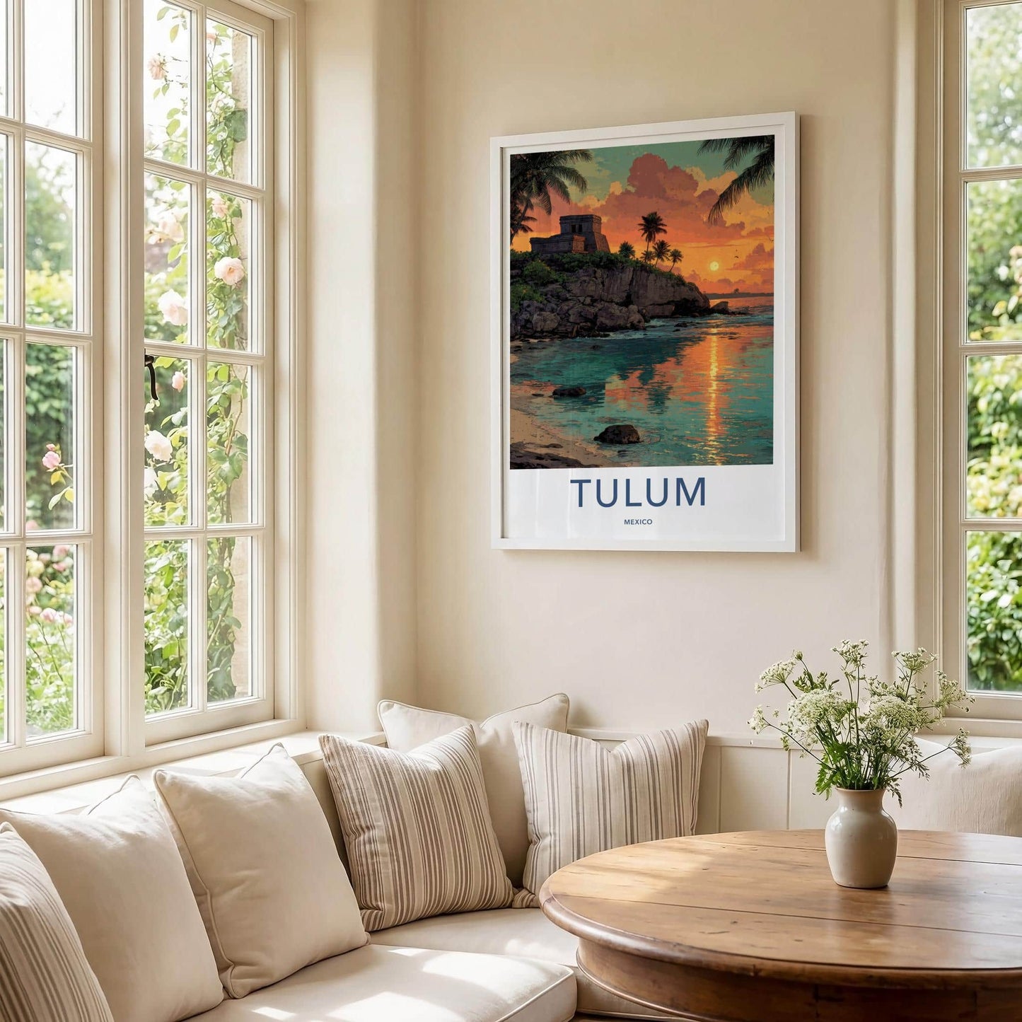 Tulum Poster - Mexico Travel Art - Tropical Cliff Sunset Home Decor