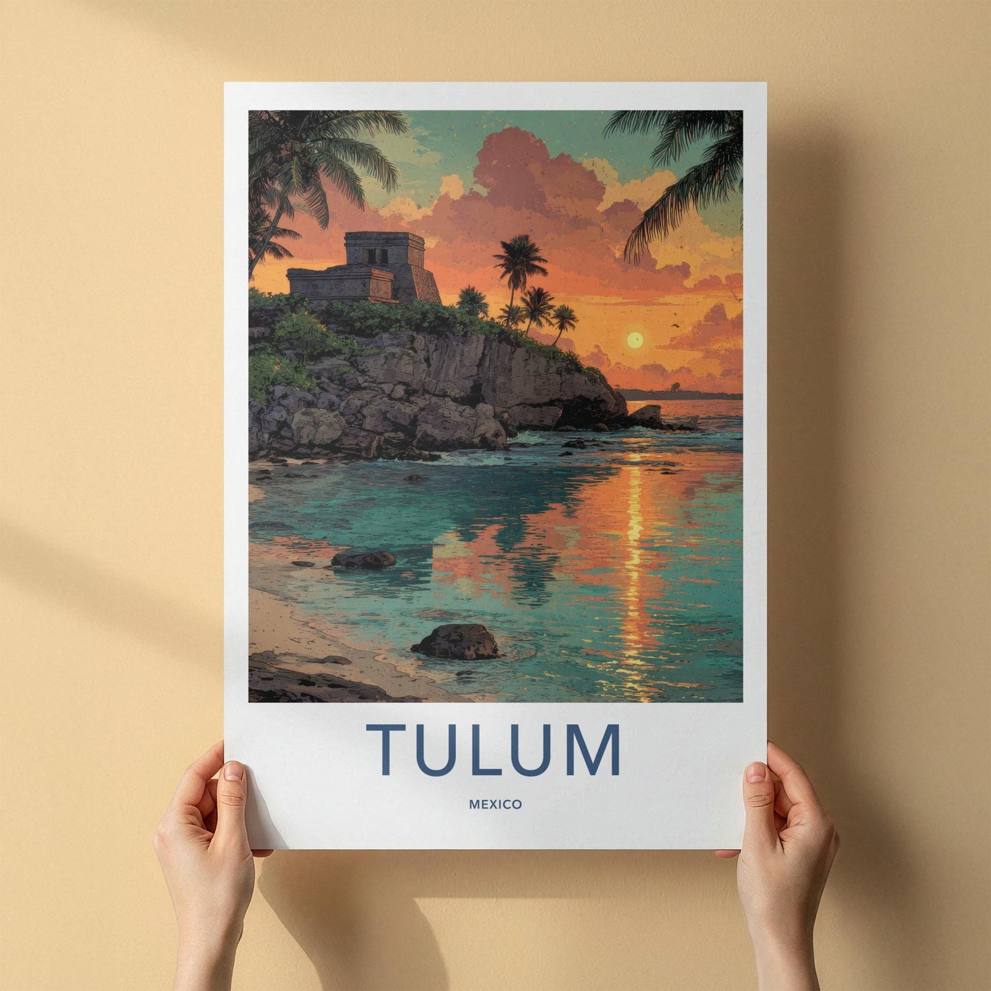 Tulum Poster - Mexico Travel Art - Tropical Cliff Sunset Home Decor