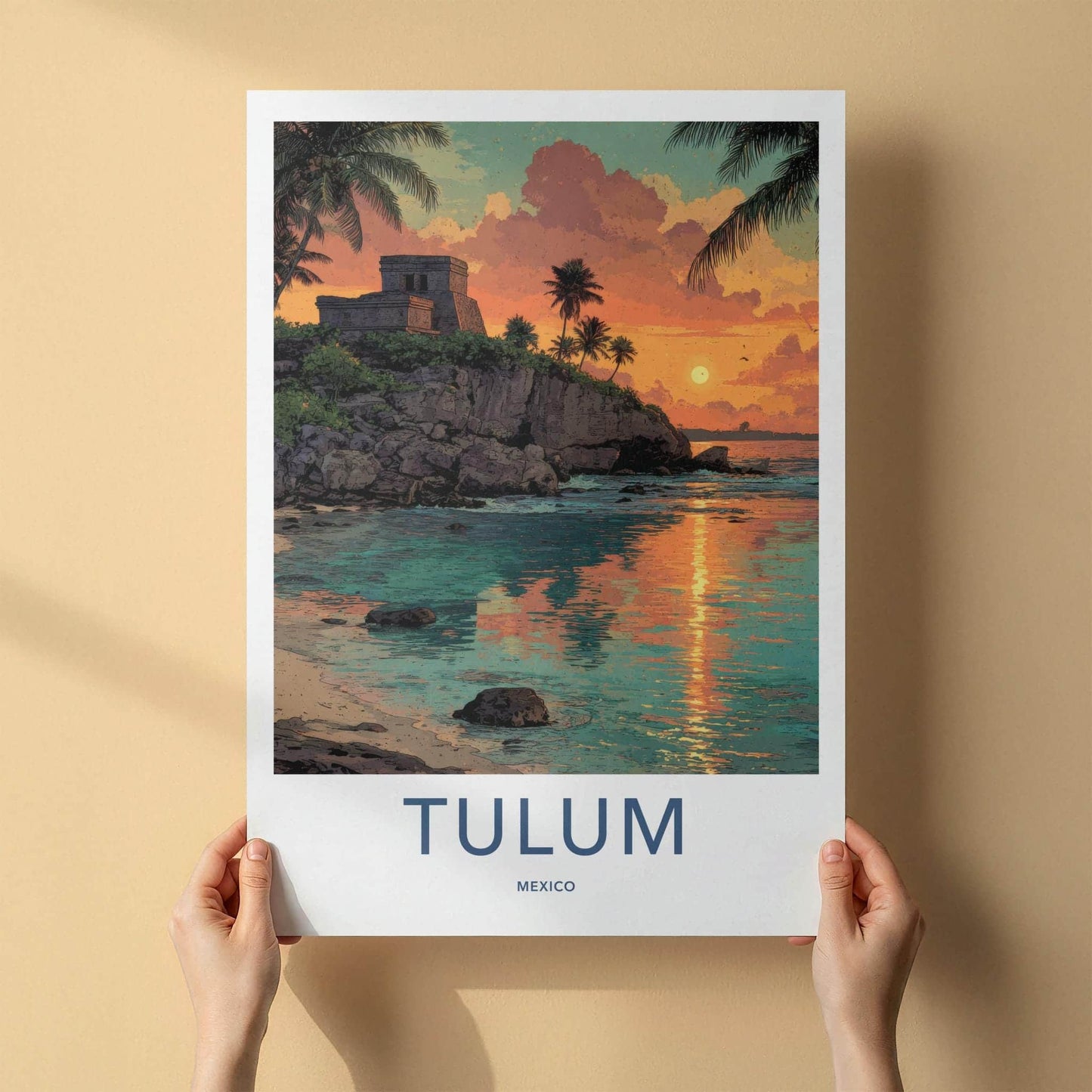 Tulum Poster - Mexico Travel Art - Tropical Cliff Sunset Home Decor