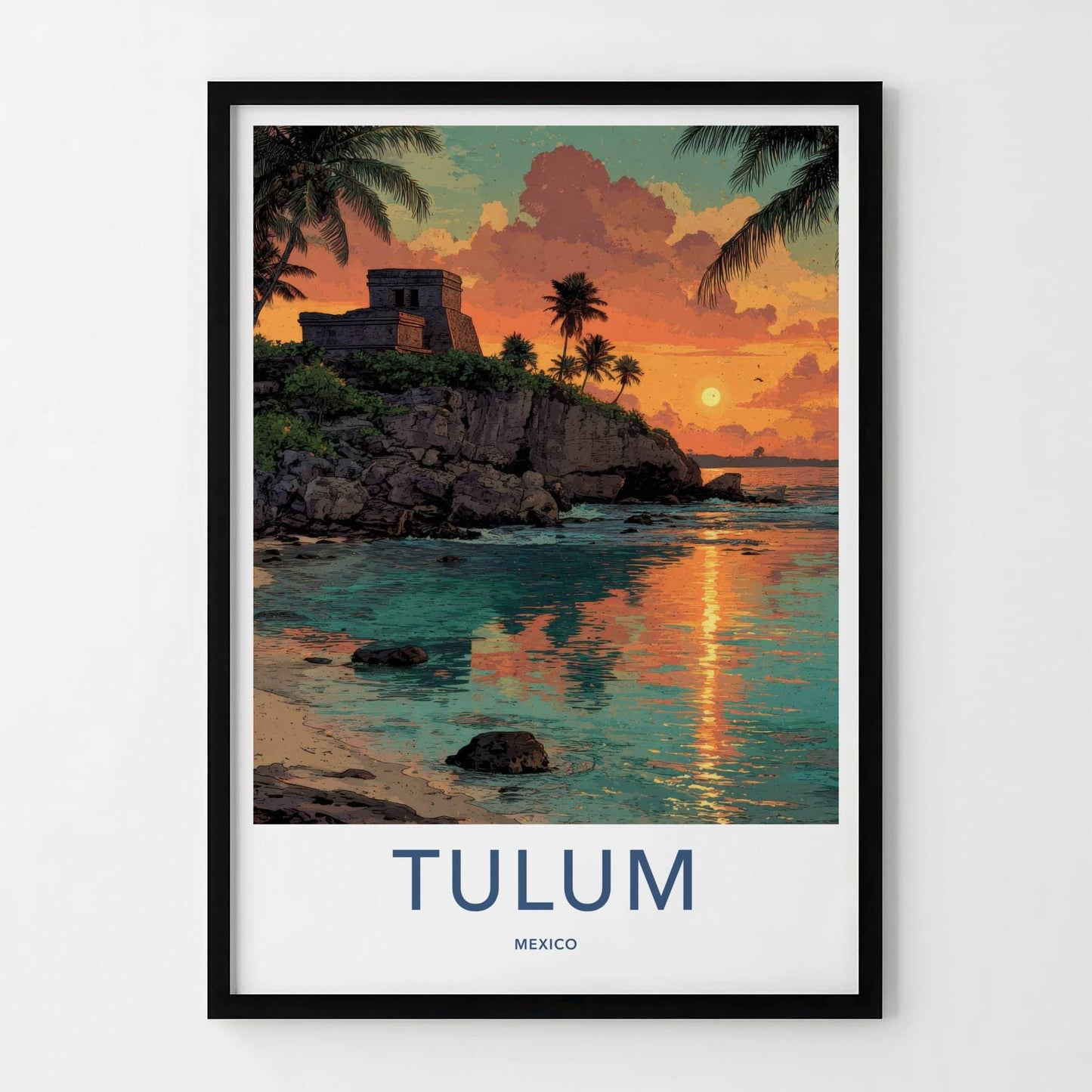 Tulum Poster - Mexico Travel Art - Tropical Cliff Sunset Home Decor