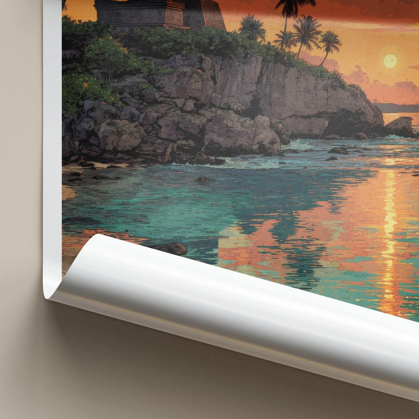 Tulum Poster - Mexico Travel Art - Tropical Cliff Sunset Home Decor