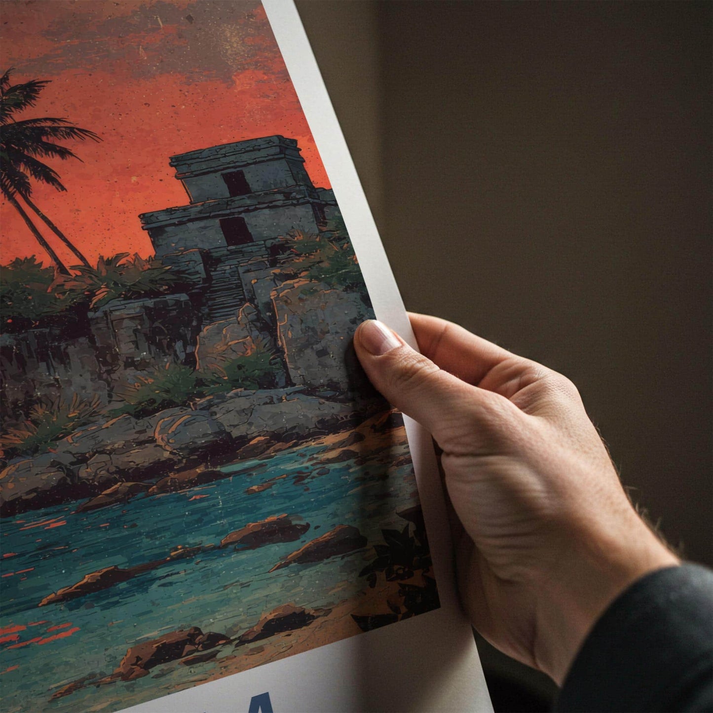 Tulum Poster - Mexico Travel Art - Tropical Ruins Sunset Wall Decor
