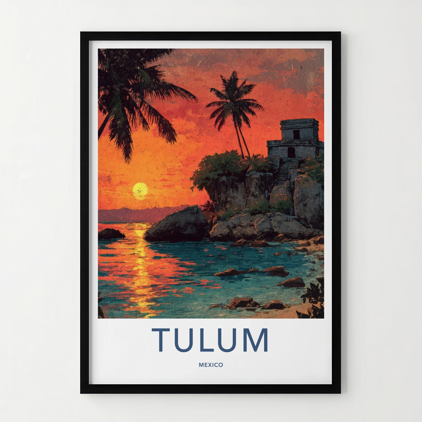 Tulum Poster - Mexico Travel Art - Tropical Ruins Sunset Wall Decor