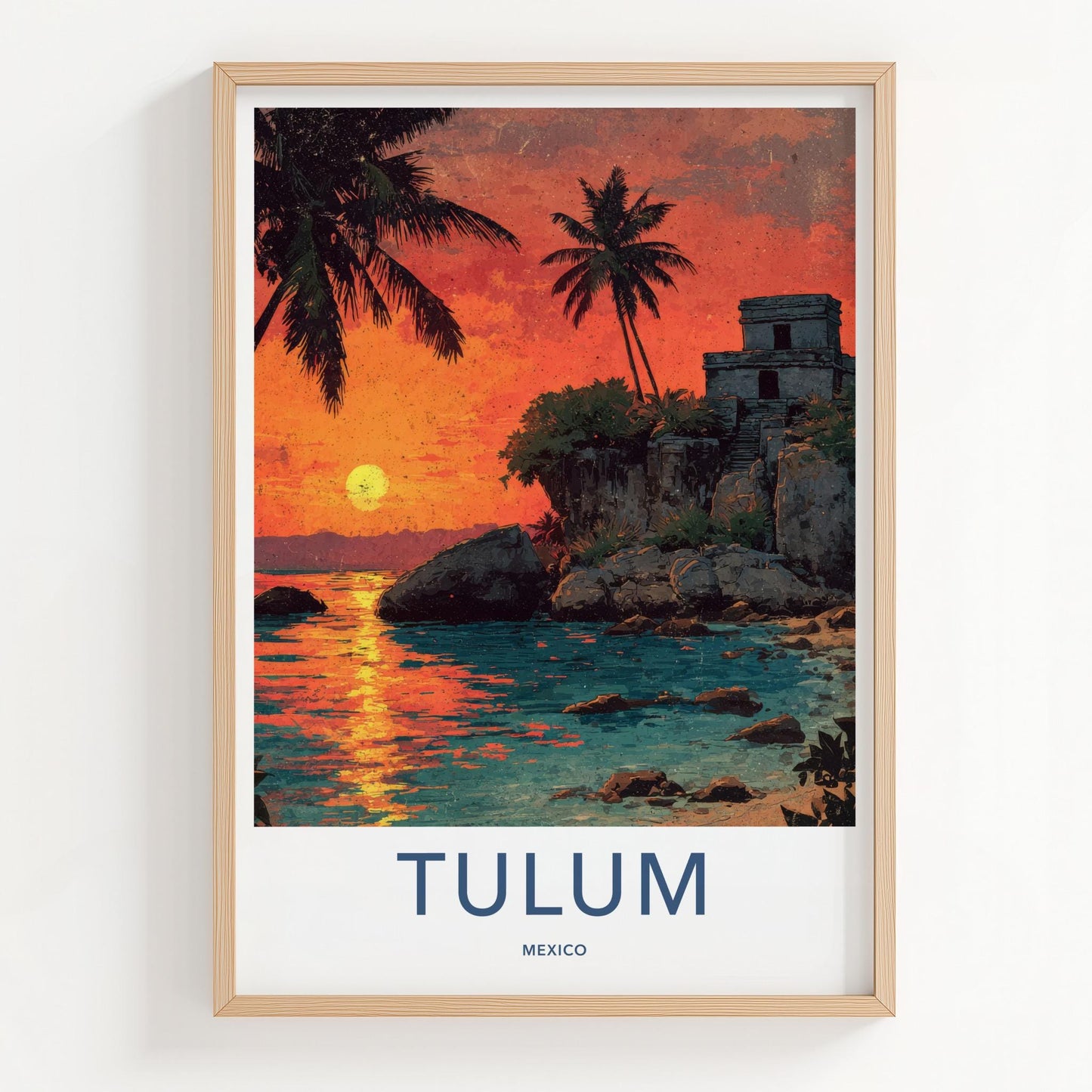 Tulum Poster - Mexico Travel Art - Tropical Ruins Sunset Wall Decor