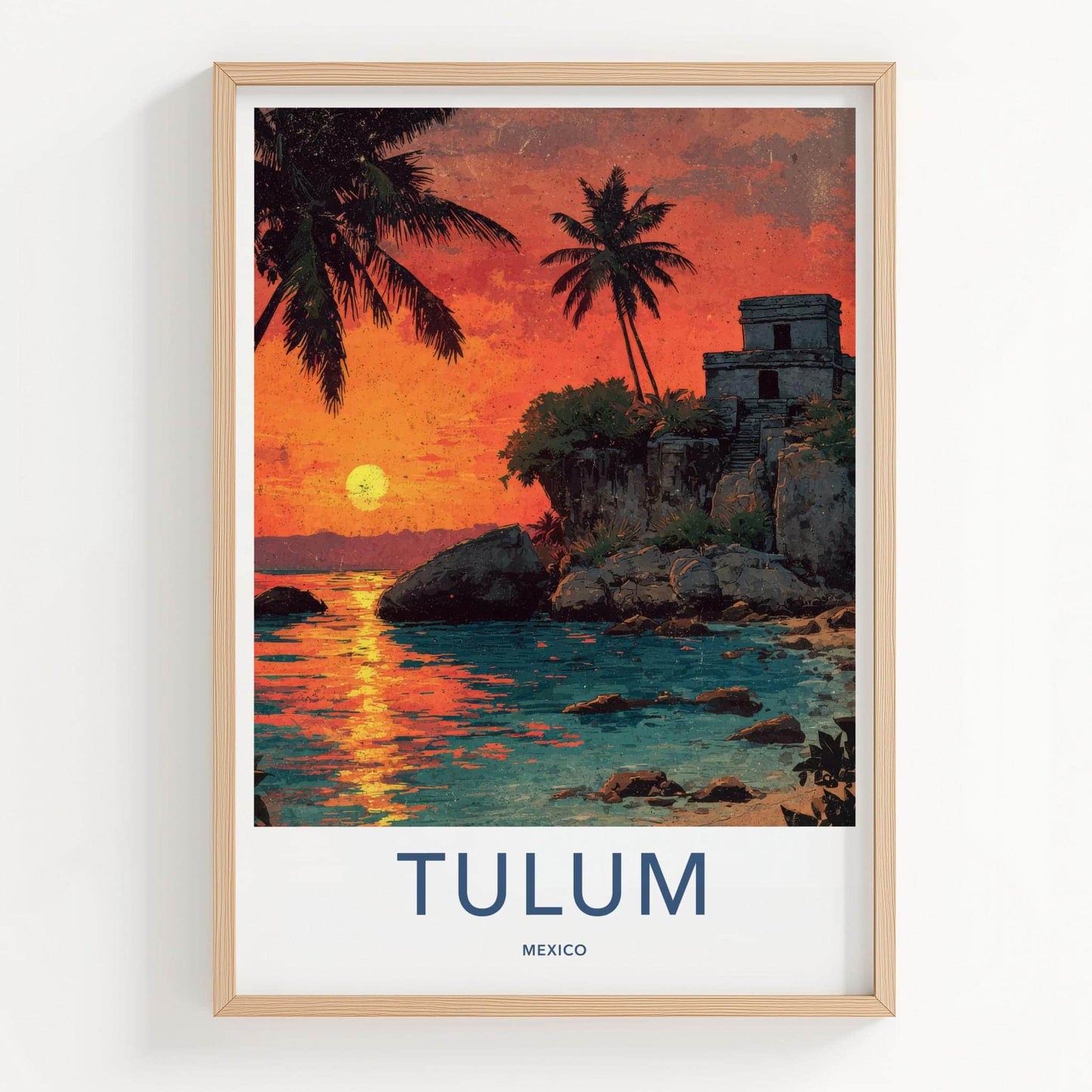 Tulum Poster - Mexico Travel Art - Tropical Ruins Sunset Wall Decor