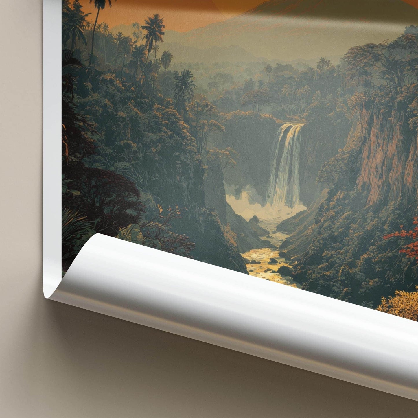 Tumpak Sewu Poster - Indonesia Travel Art - Jungle Waterfall Gorge Gallery Art