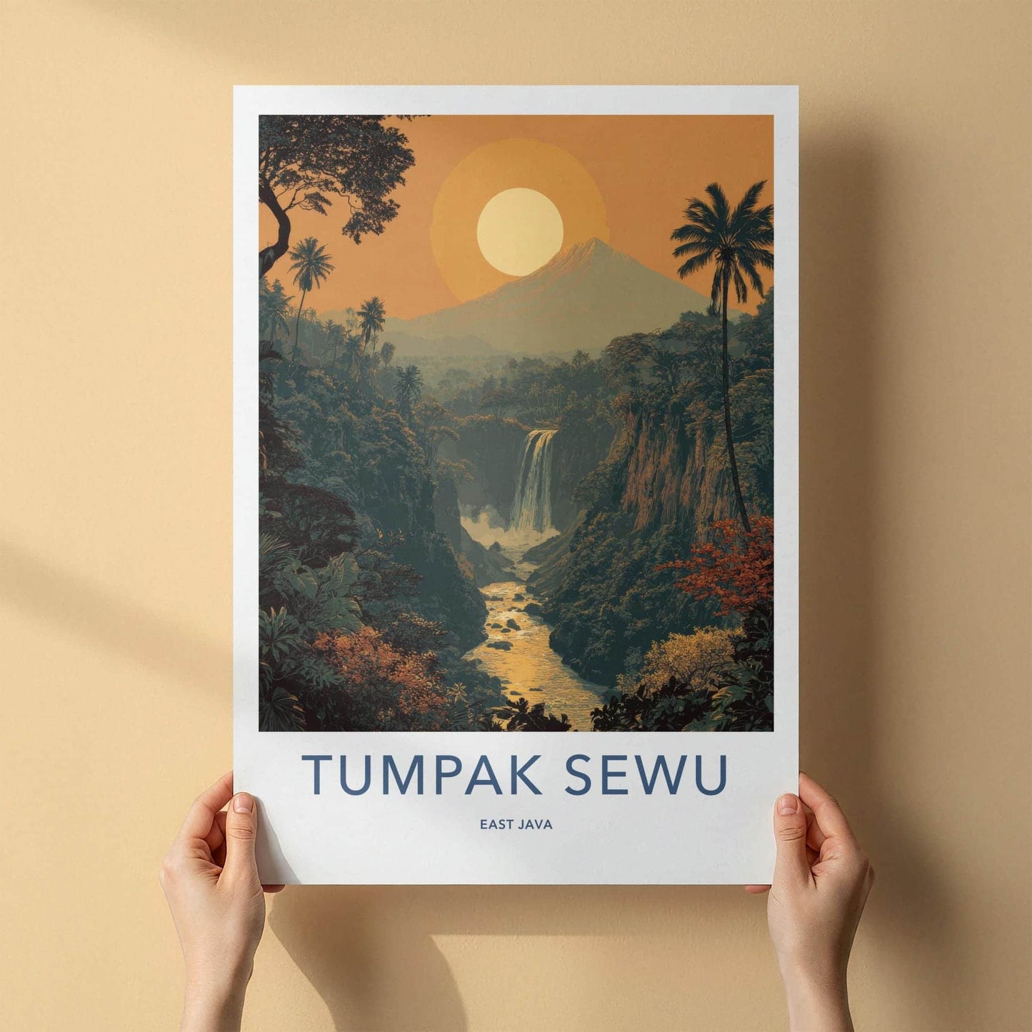 Tumpak Sewu Poster - Indonesia Travel Art - Jungle Waterfall Gorge Gallery Art
