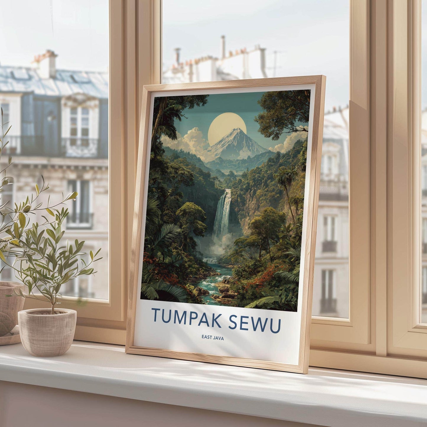 Tumpak Sewu Poster - Indonesia Travel Art - Jungle Waterfall Mountain Home Decor