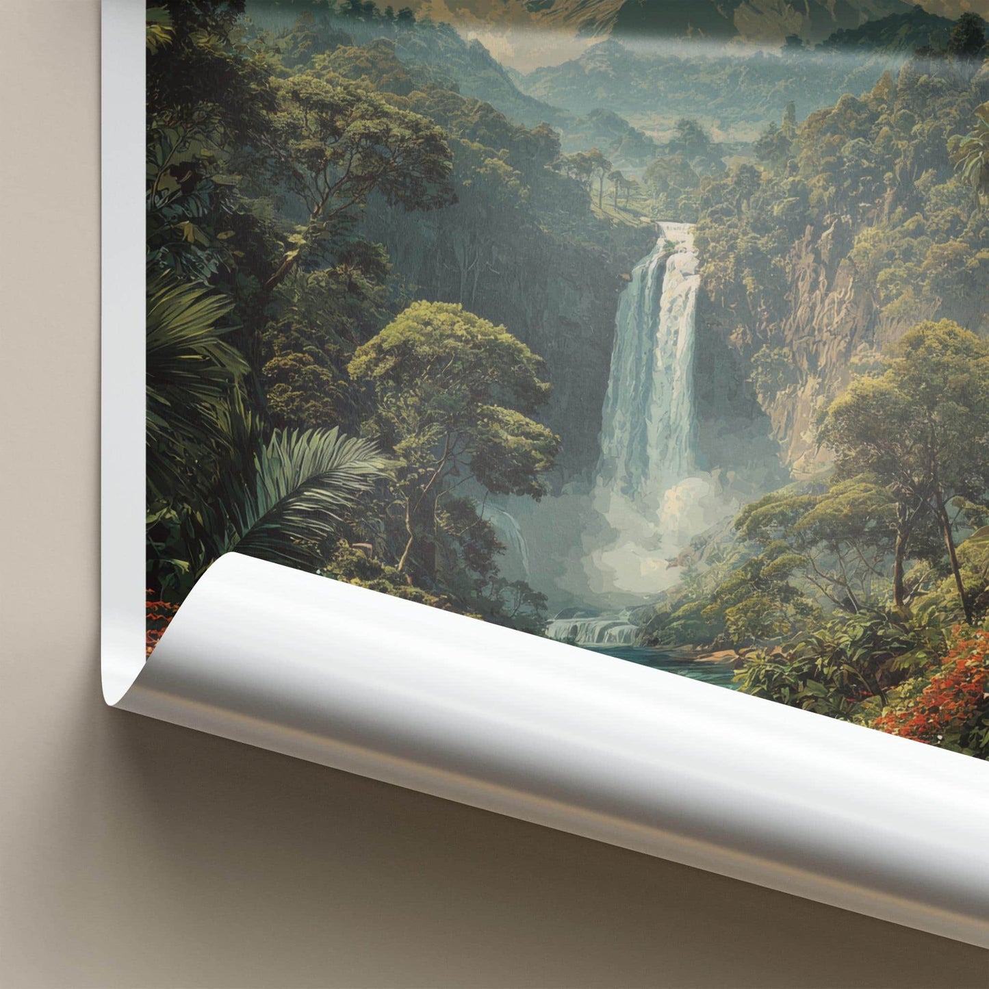 Tumpak Sewu Poster - Indonesia Travel Art - Jungle Waterfall Mountain Home Decor
