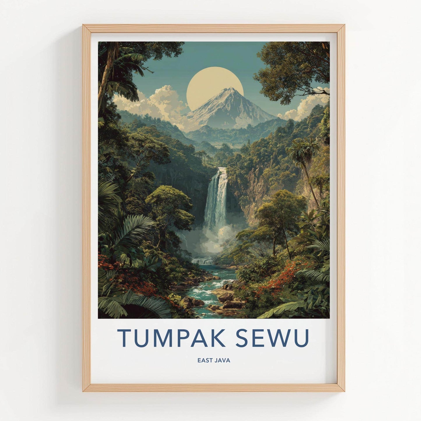 Tumpak Sewu Poster - Indonesia Travel Art - Jungle Waterfall Mountain Home Decor